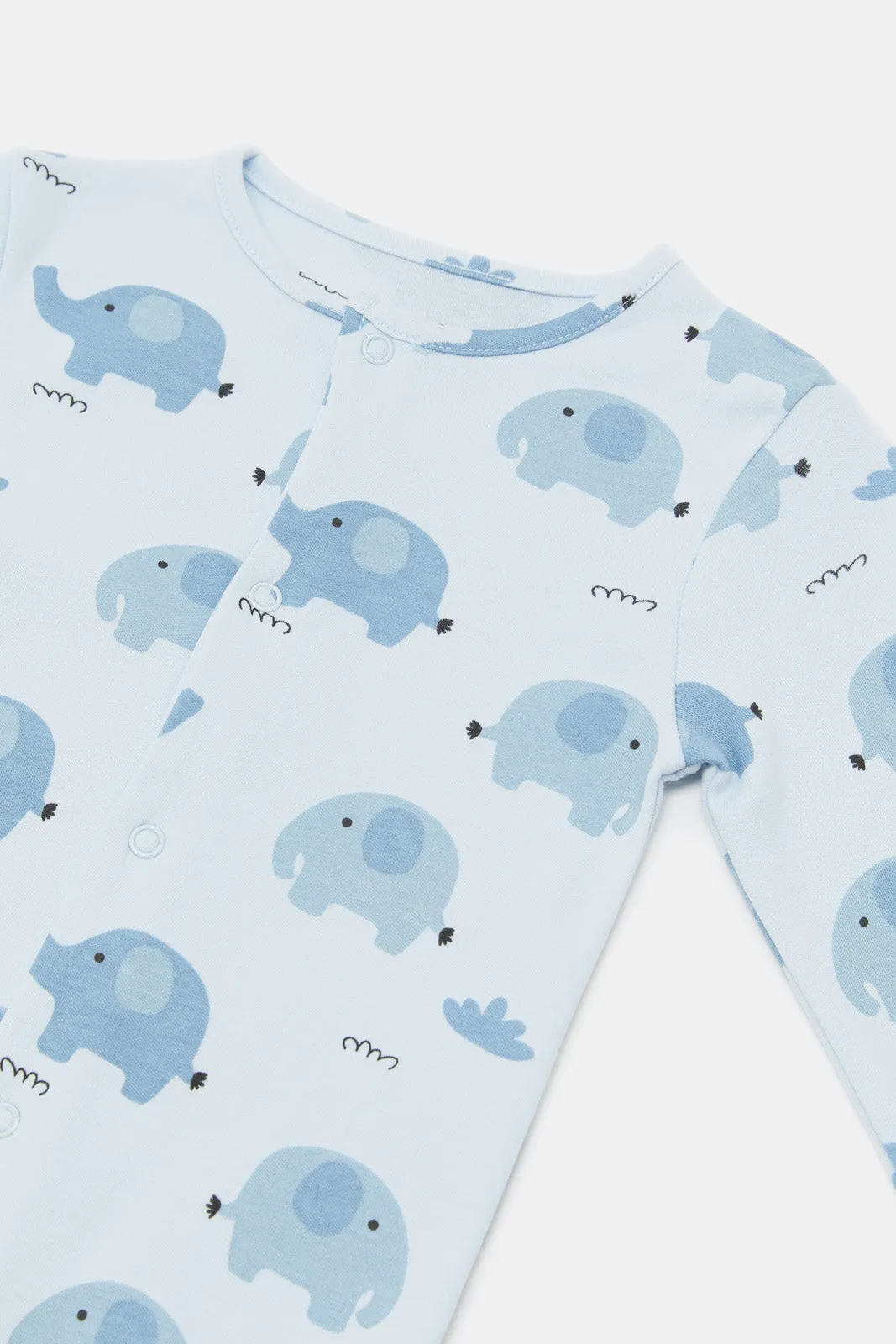 Baby Blue Elephant Allover Print Sleepsuit