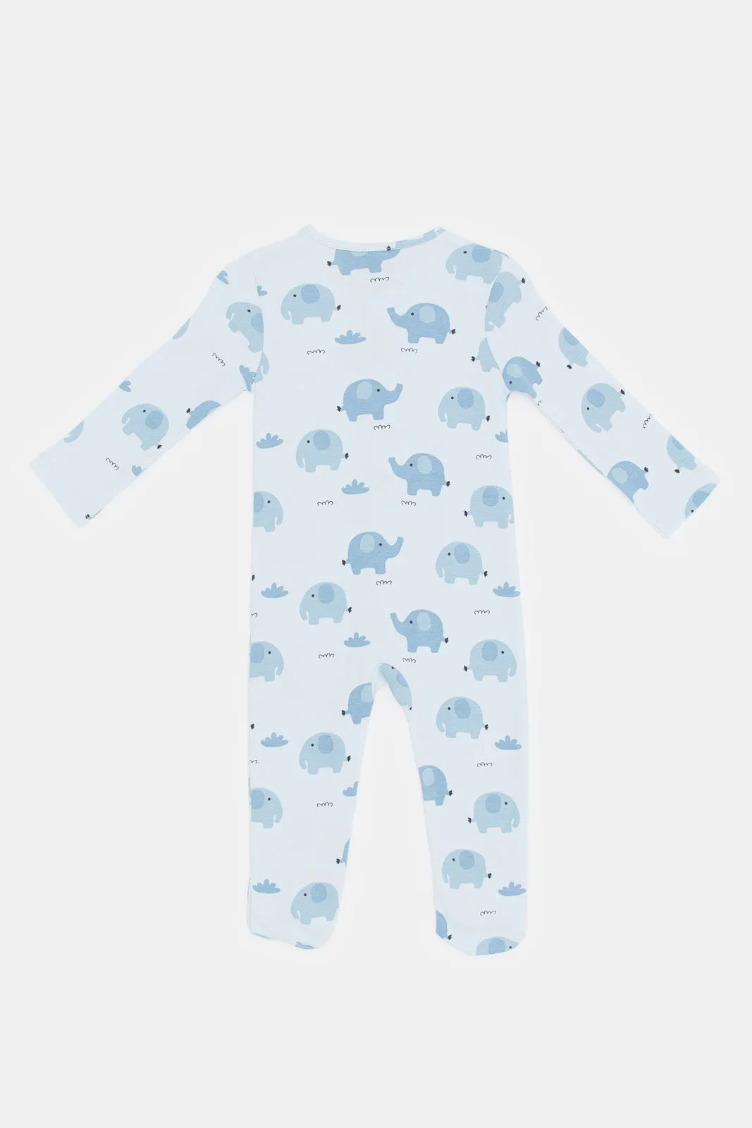 Baby Blue Elephant Allover Print Sleepsuit