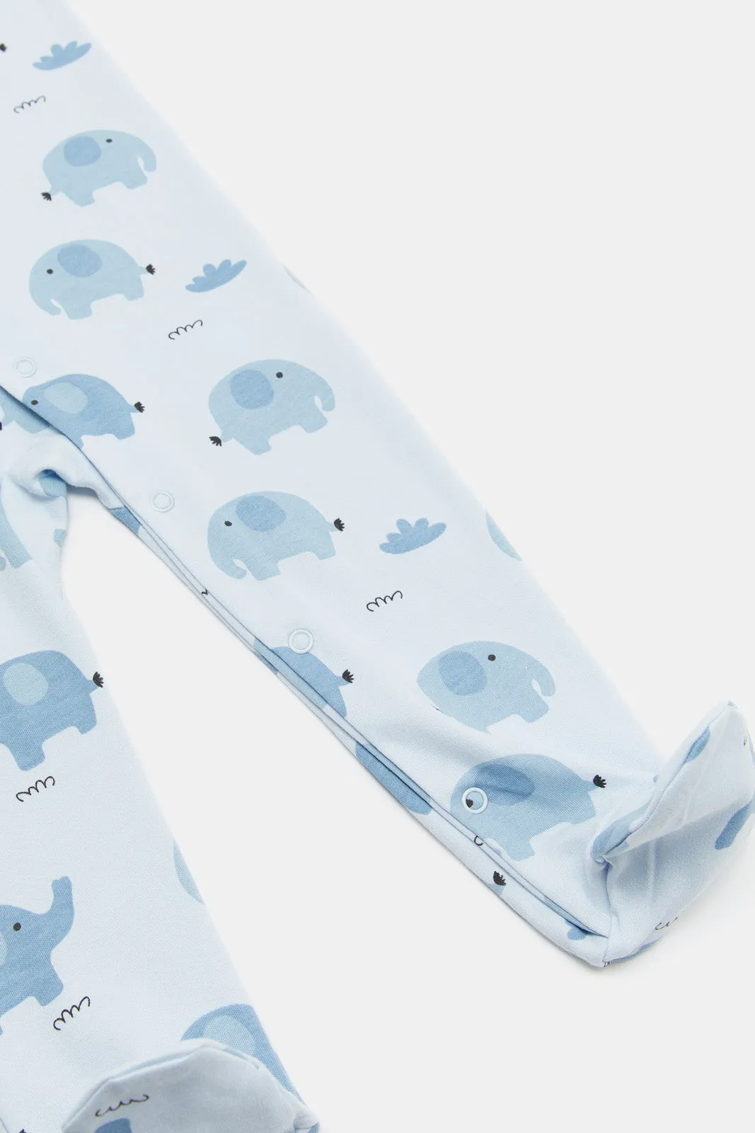 Baby Blue Elephant Allover Print Sleepsuit