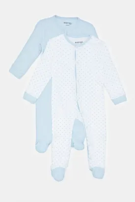 Baby Blue Printed Sleepsuit Set (Pack of 2)