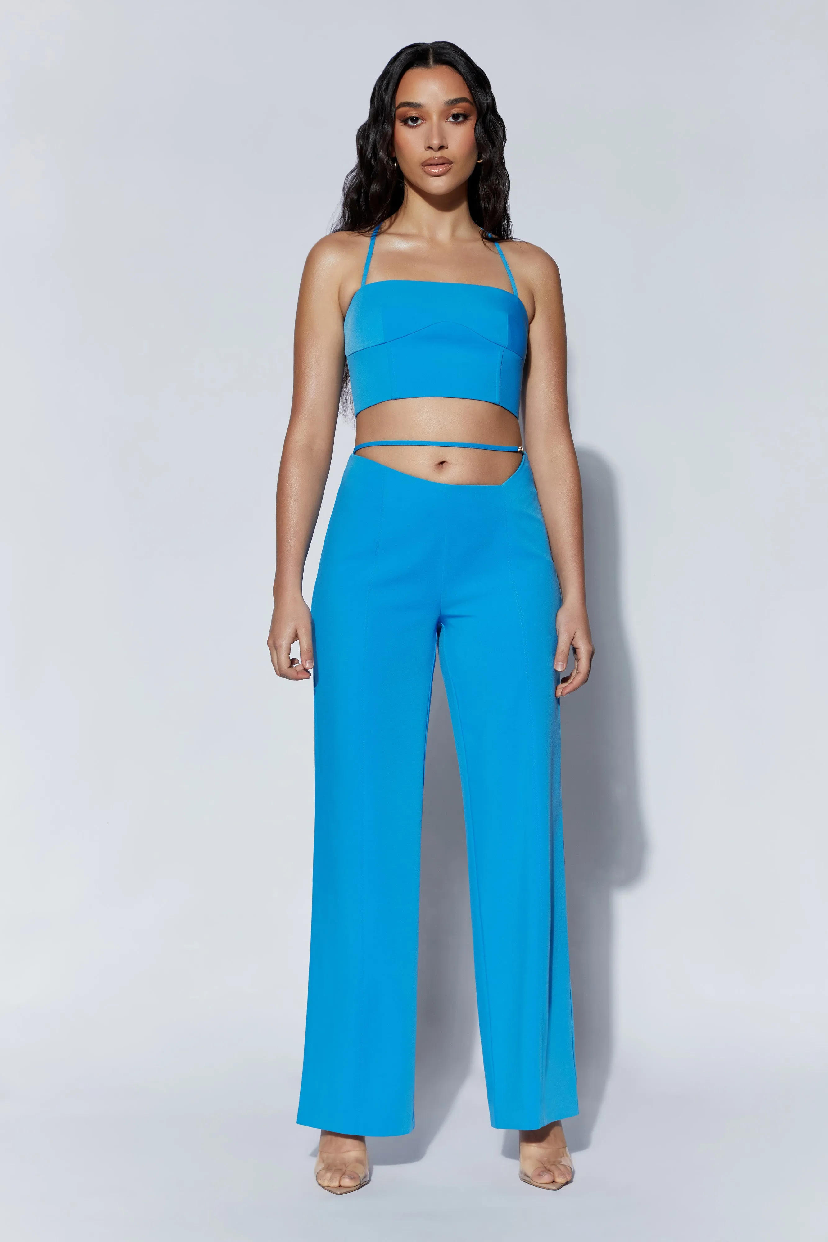 Bahar Mid Rise Wide Leg Strap Pant - Azure Blue