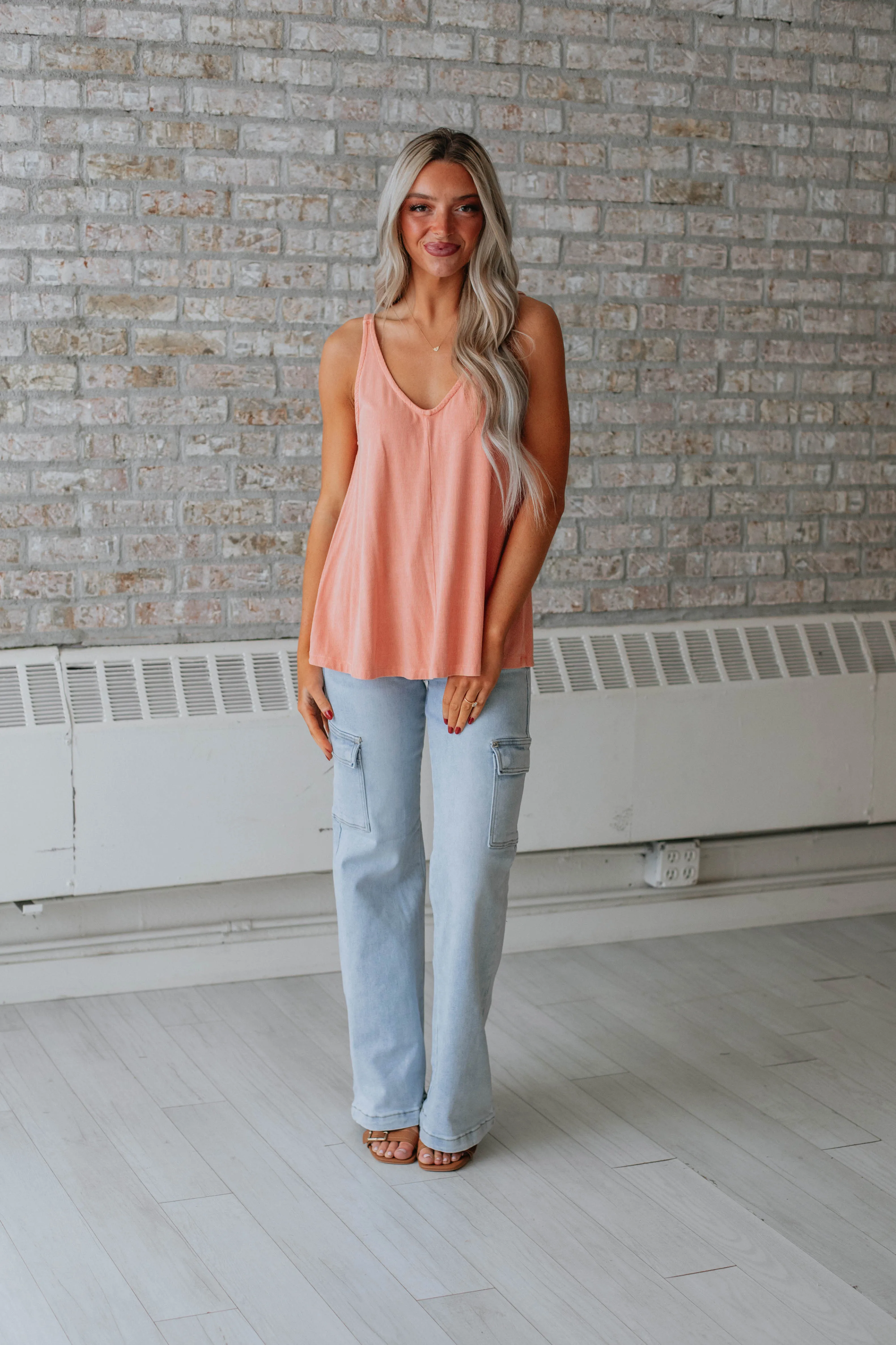 Baxter Ribbed Tank - Peach