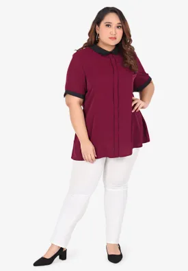 Becca Black Collar Short Sleeve Blouse - Maroon