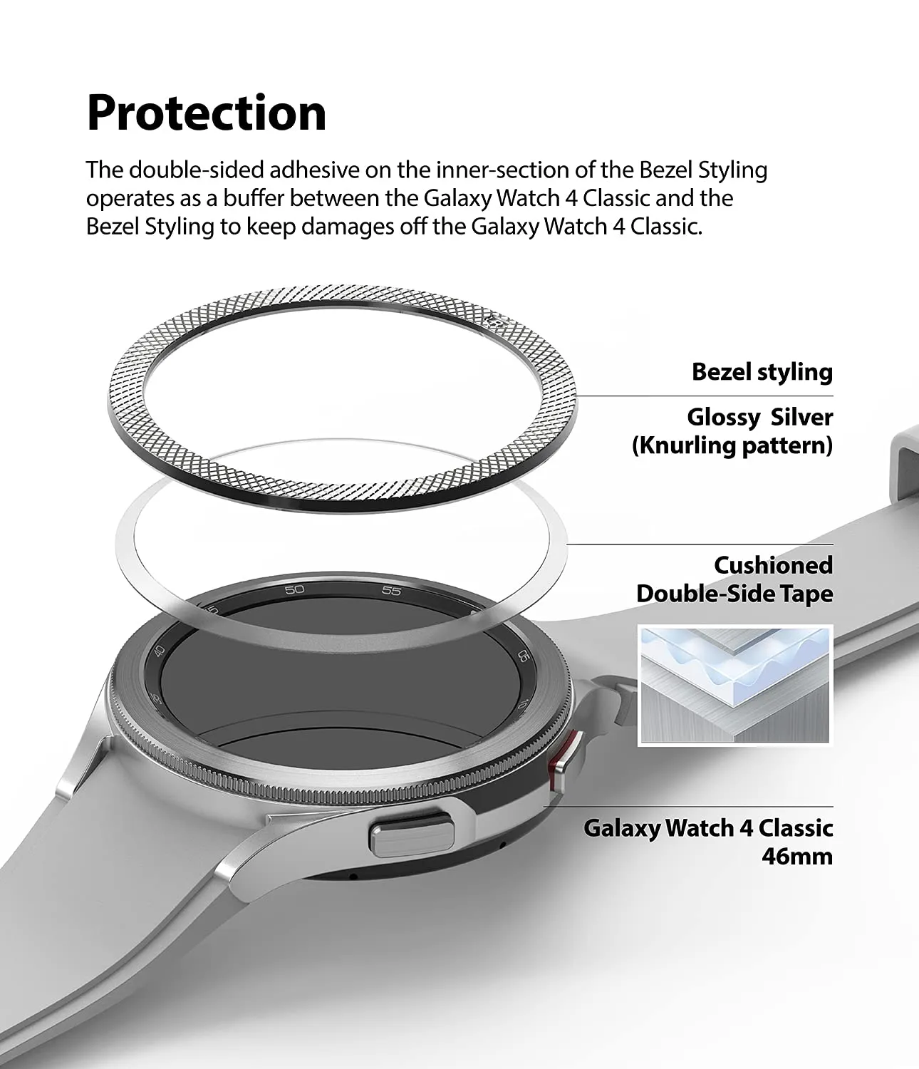 Bezel Styling Compatible with Samsung Galaxy Watch 4 Classic 46mm - Silver [46-40]