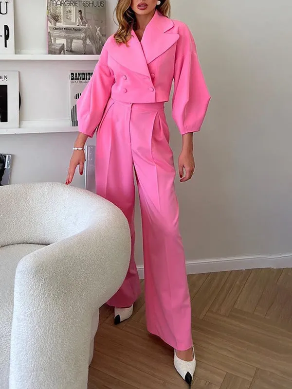 Big Lapel Wide Leg Pants Suit Set