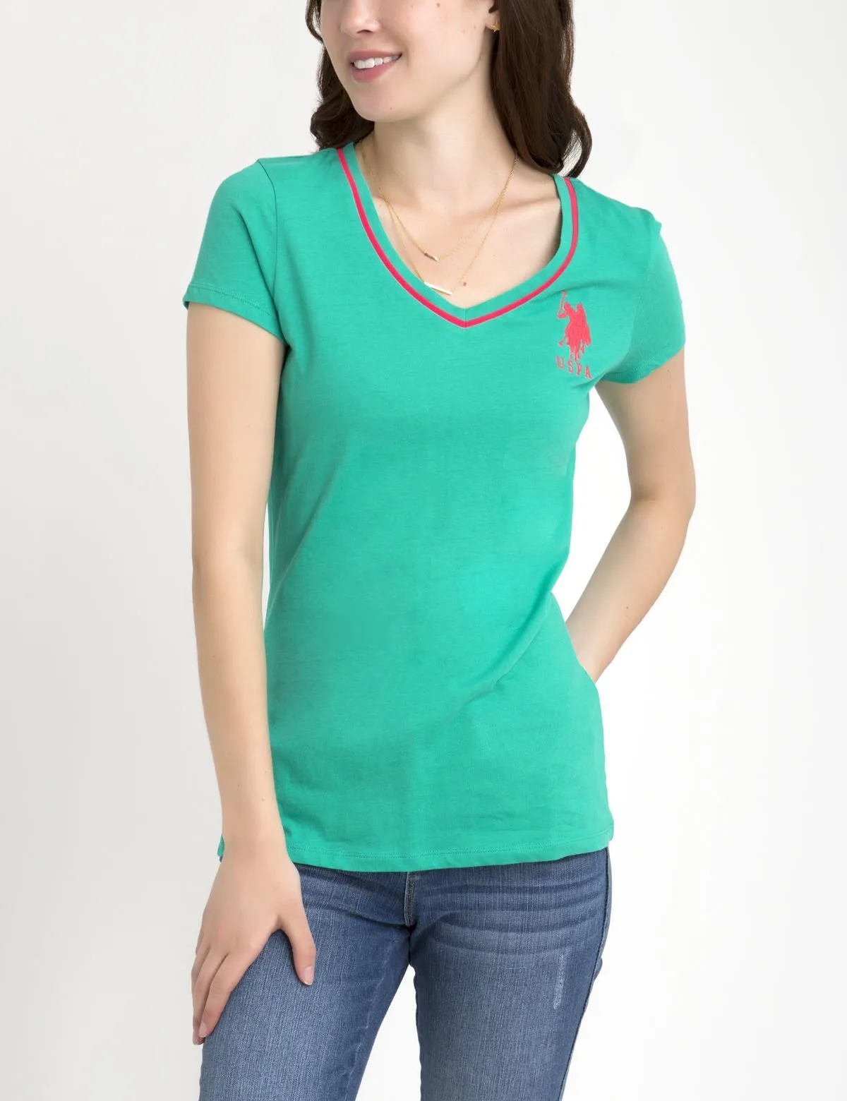 BIG LOGO NEON V-NECK TIPPED T-SHIRT