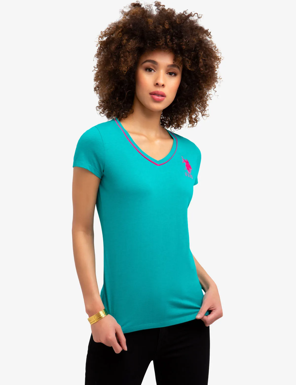 BIG LOGO NEON V-NECK TIPPED T-SHIRT