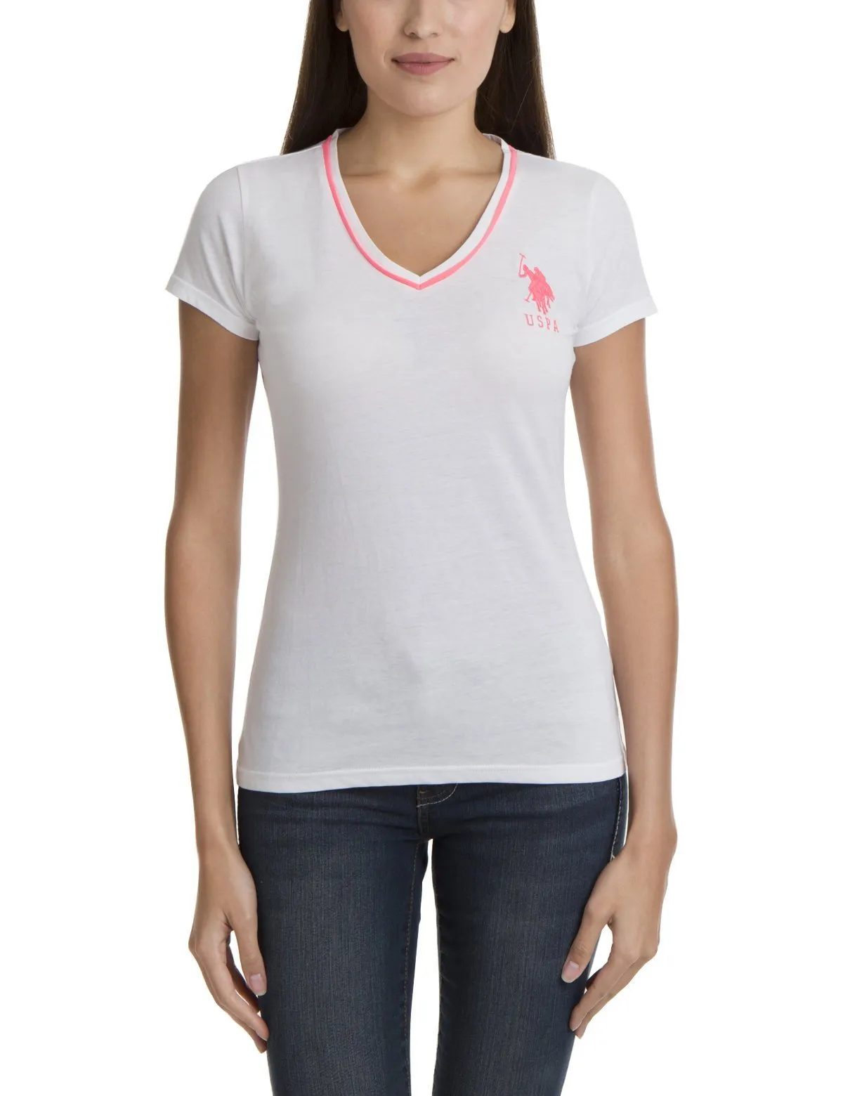 BIG LOGO NEON V-NECK TIPPED T-SHIRT