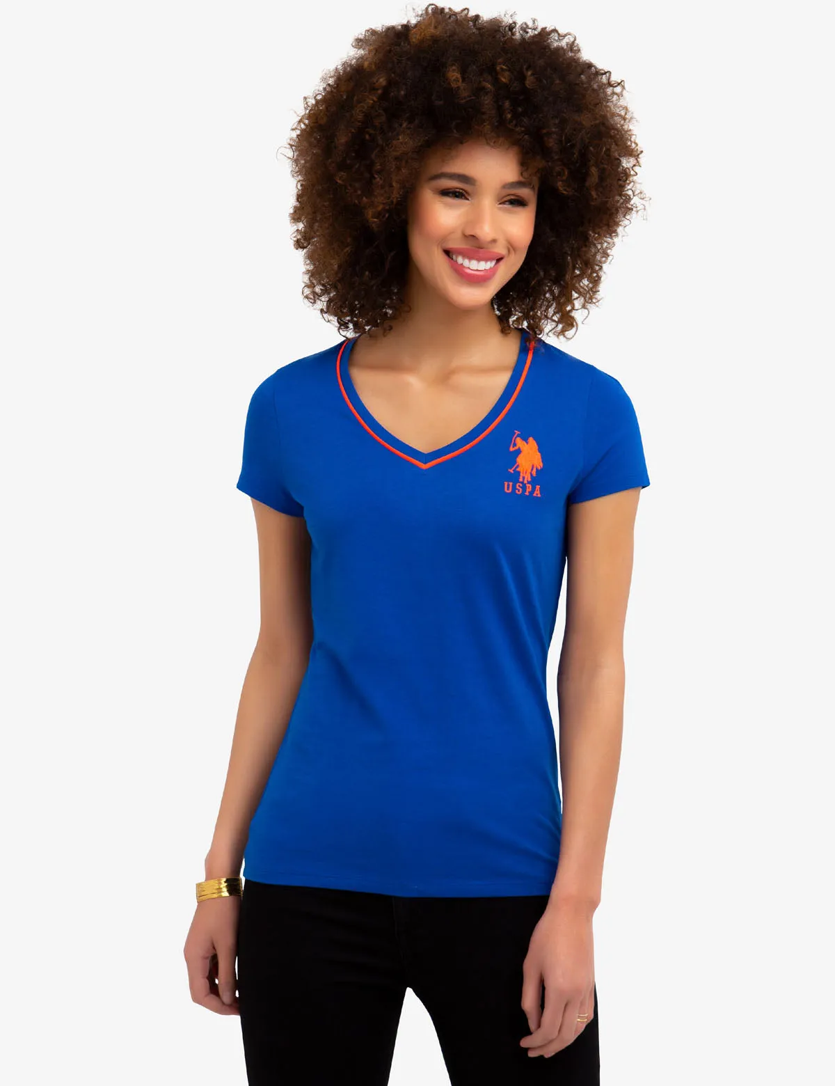 BIG LOGO NEON V-NECK TIPPED T-SHIRT