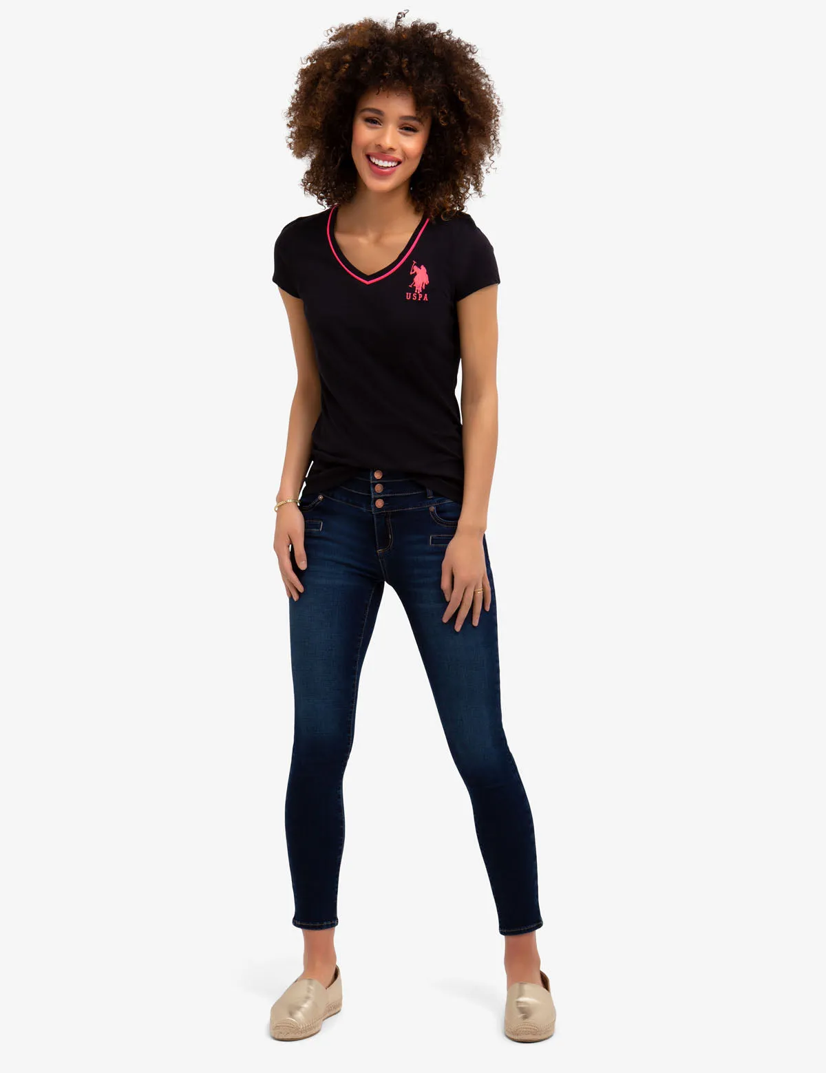 BIG LOGO NEON V-NECK TIPPED T-SHIRT