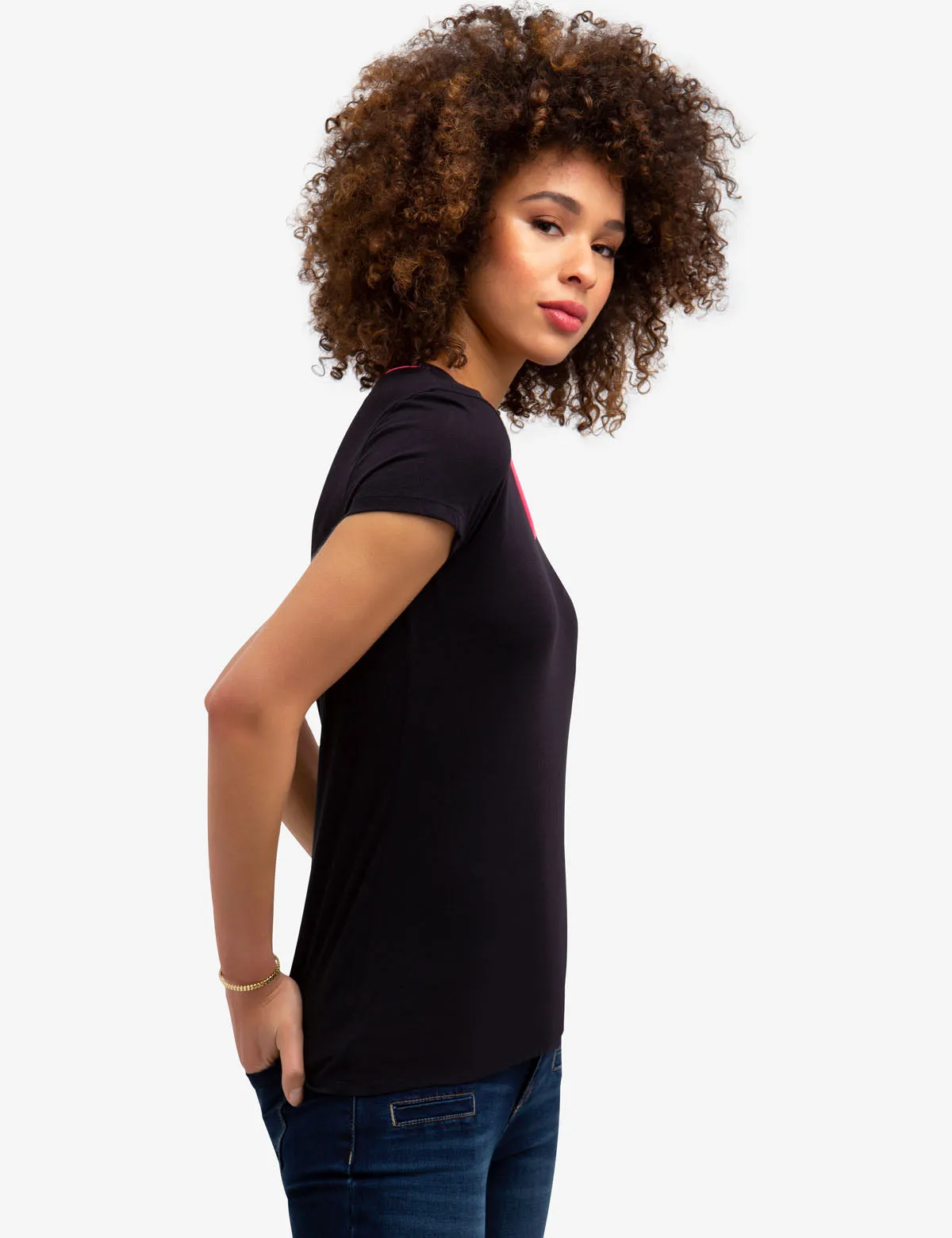 BIG LOGO NEON V-NECK TIPPED T-SHIRT