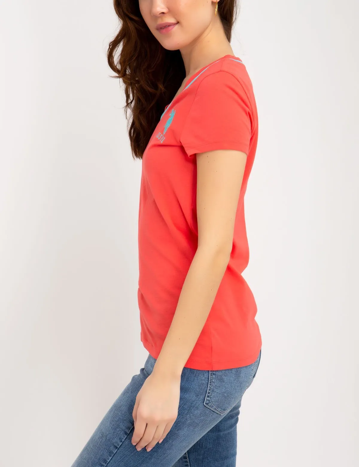 BIG LOGO NEON V-NECK TIPPED T-SHIRT