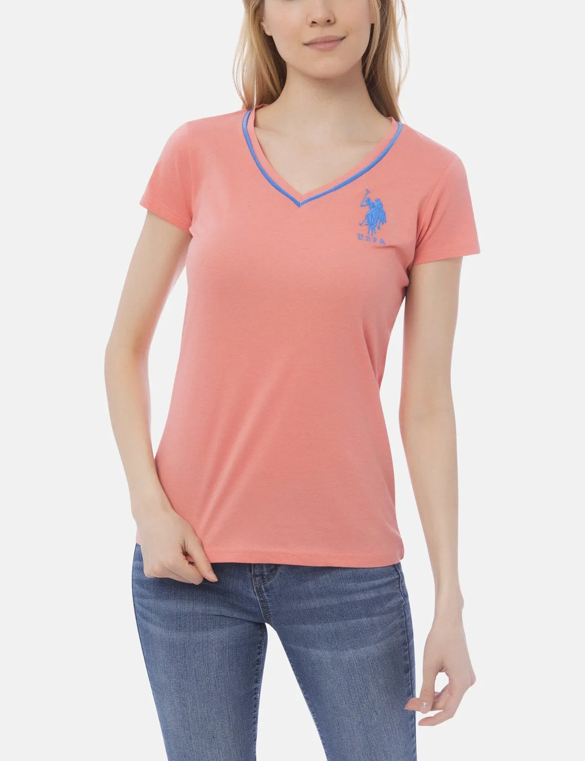 BIG LOGO NEON V-NECK TIPPED T-SHIRT