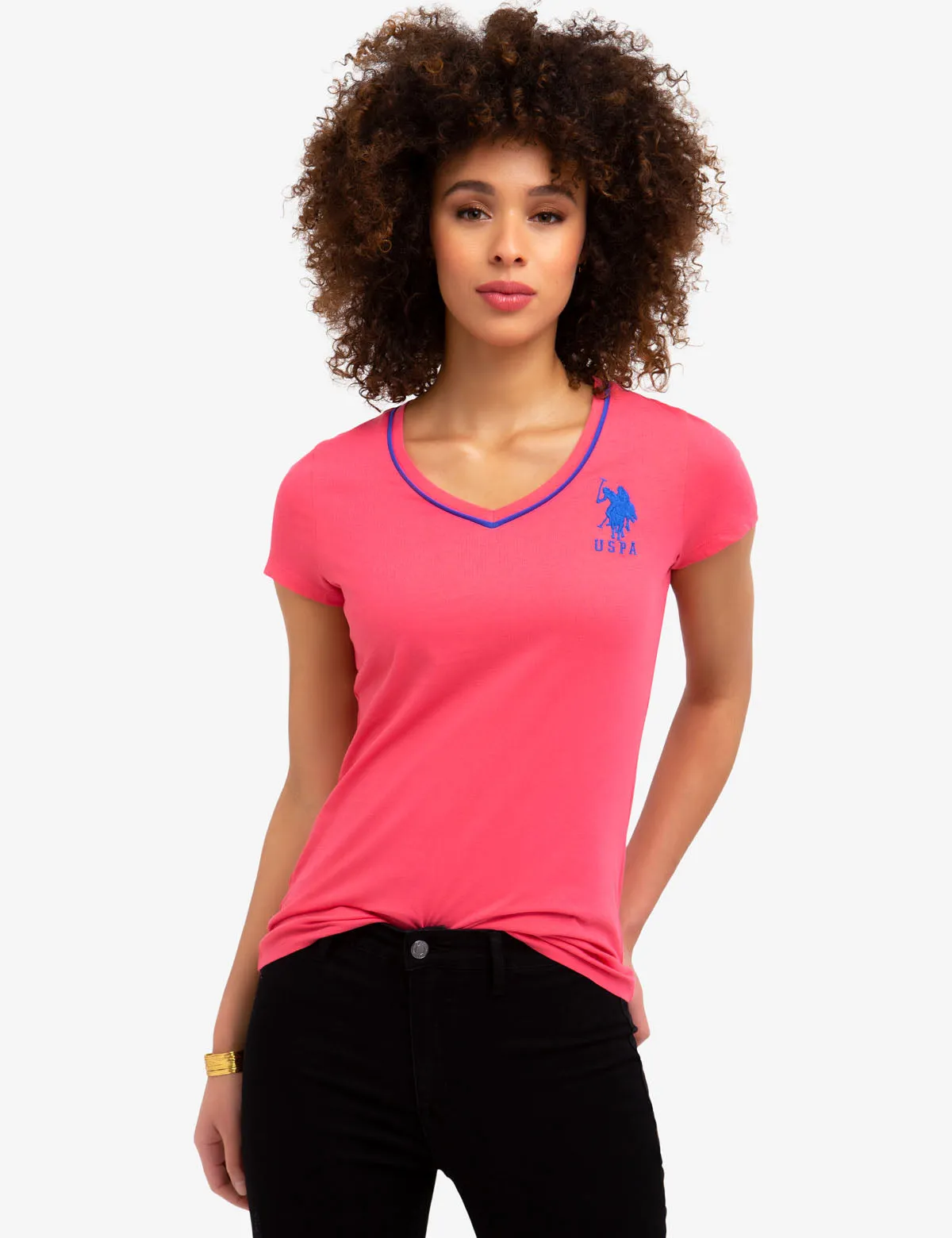 BIG LOGO NEON V-NECK TIPPED T-SHIRT