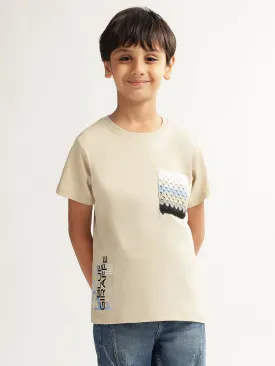 Blue Giraffe Boys Beige Solid Round Neck Short Sleeves T-Shirt