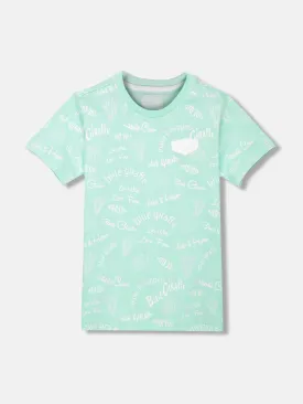 Blue Giraffe Boys Green Printed Round Neck Short Sleeves T-shirt