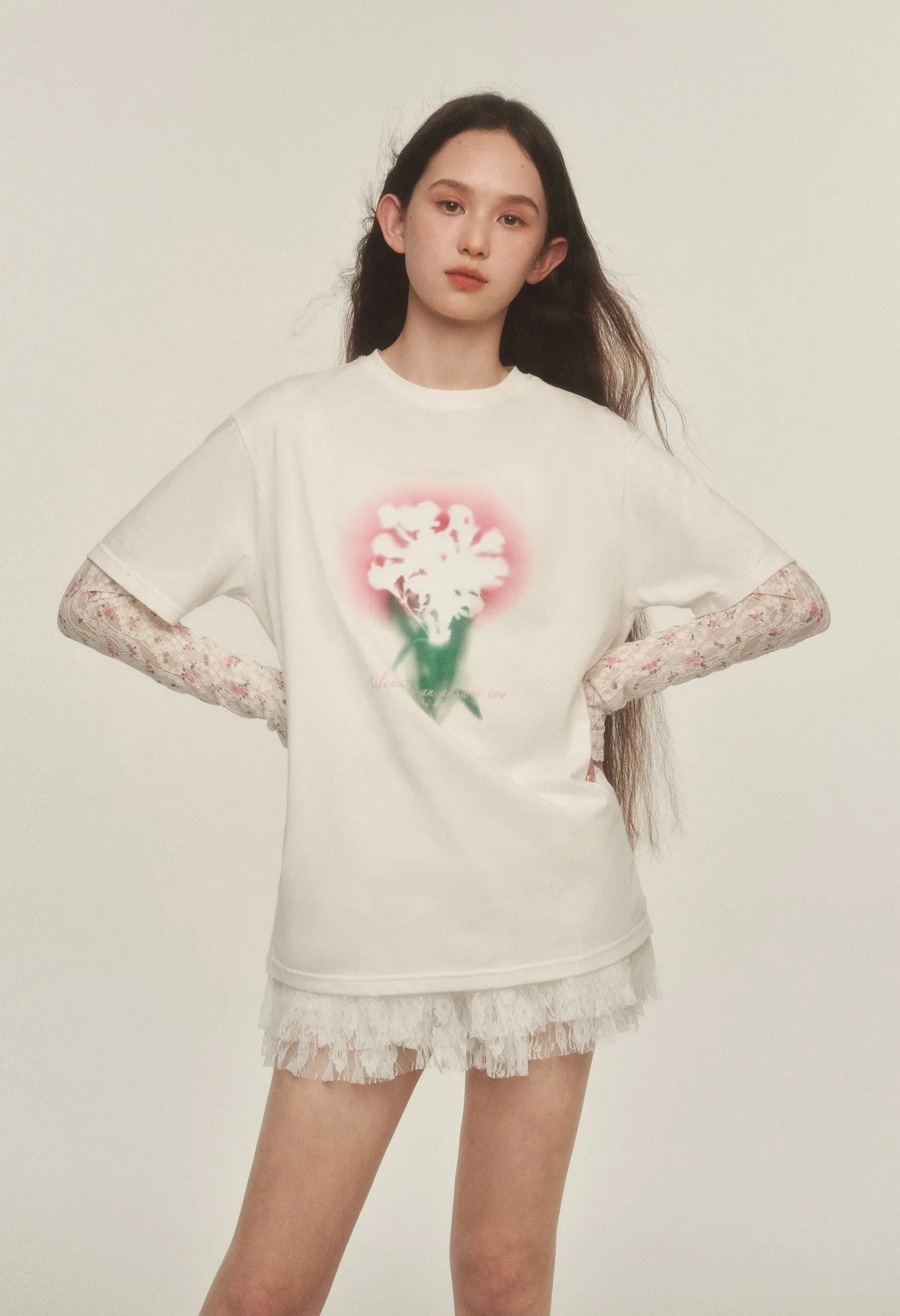 Bouquet Print Round Neck T-shirt AYF0045