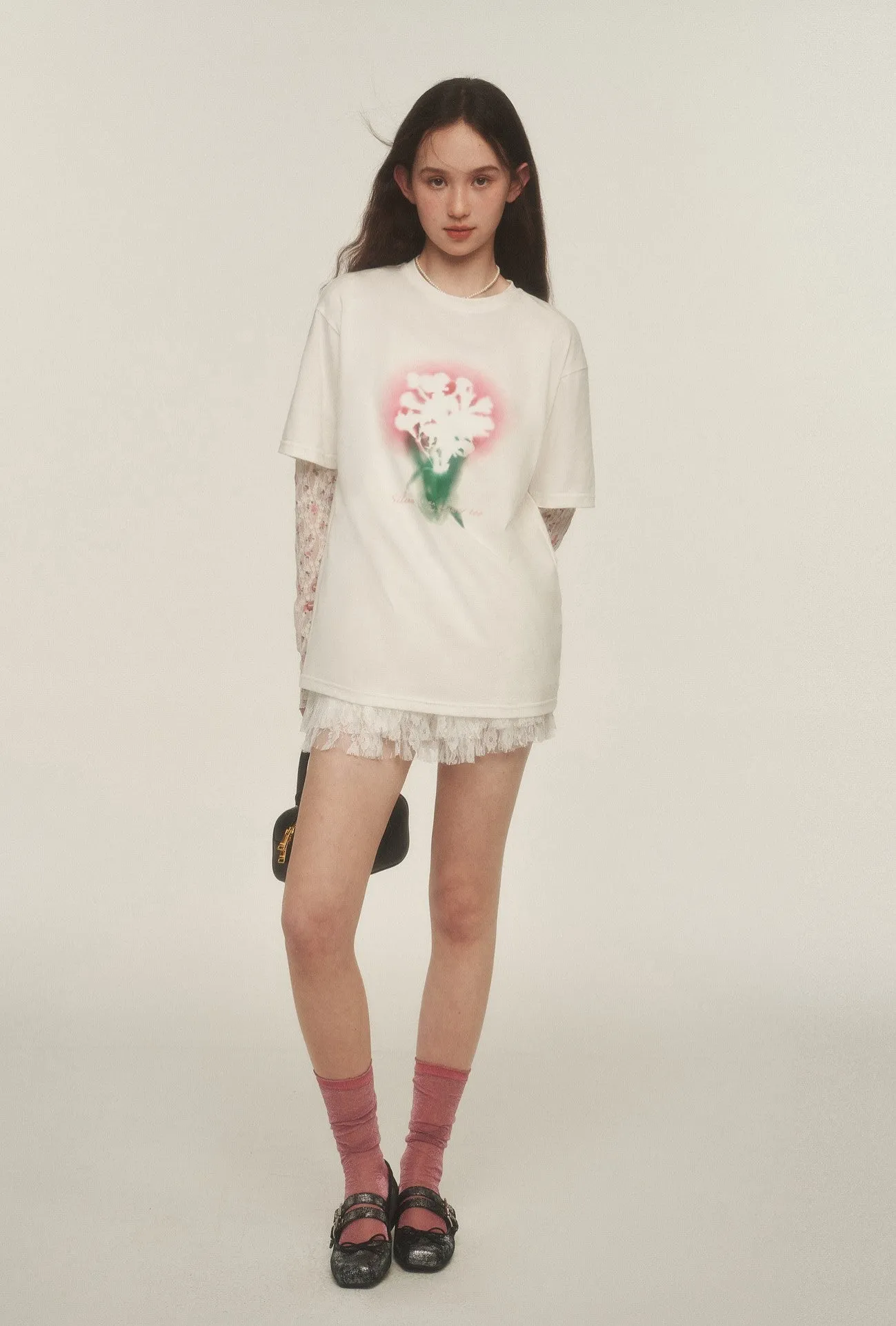 Bouquet Print Round Neck T-shirt AYF0045