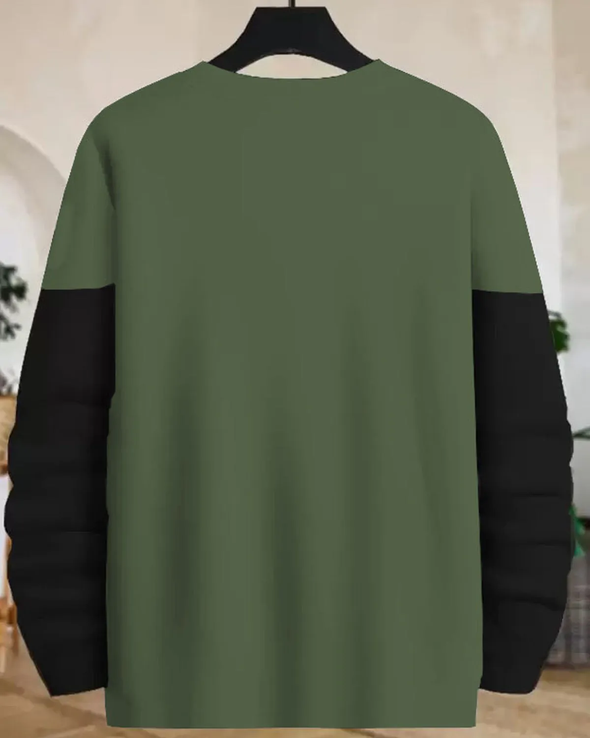 Boys Full Hand Round Neck Black-Olivegreen T-shirt