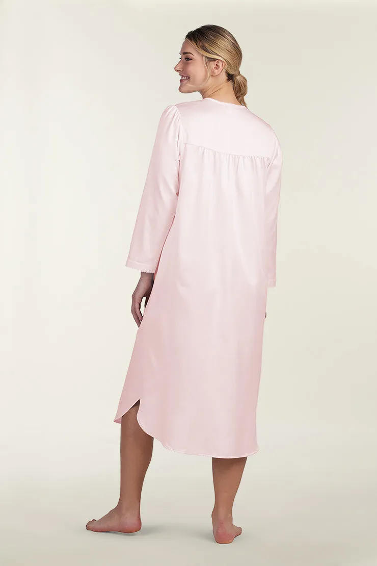 Long Brushed-Back Satin Nightgown with Elegant Details