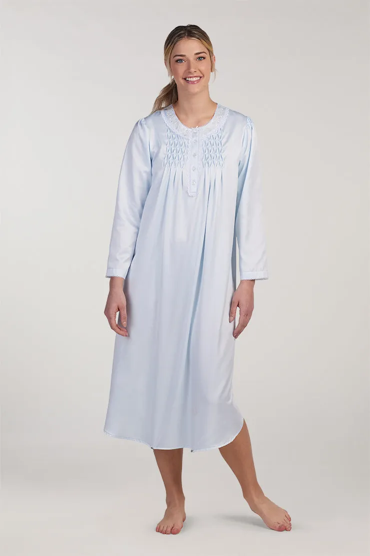 Long Brushed-Back Satin Nightgown with Elegant Details