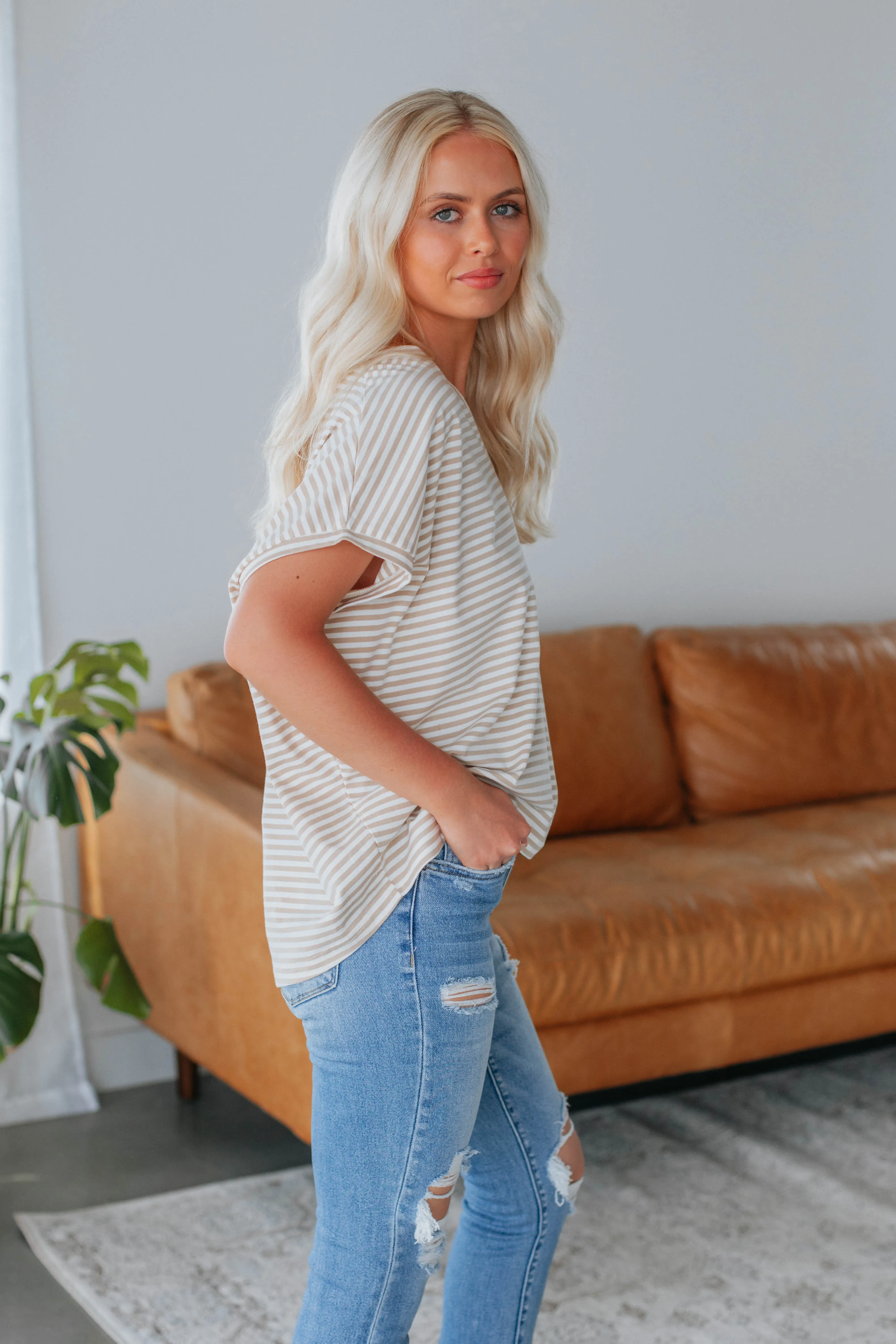 Calvin Striped Top - Taupe