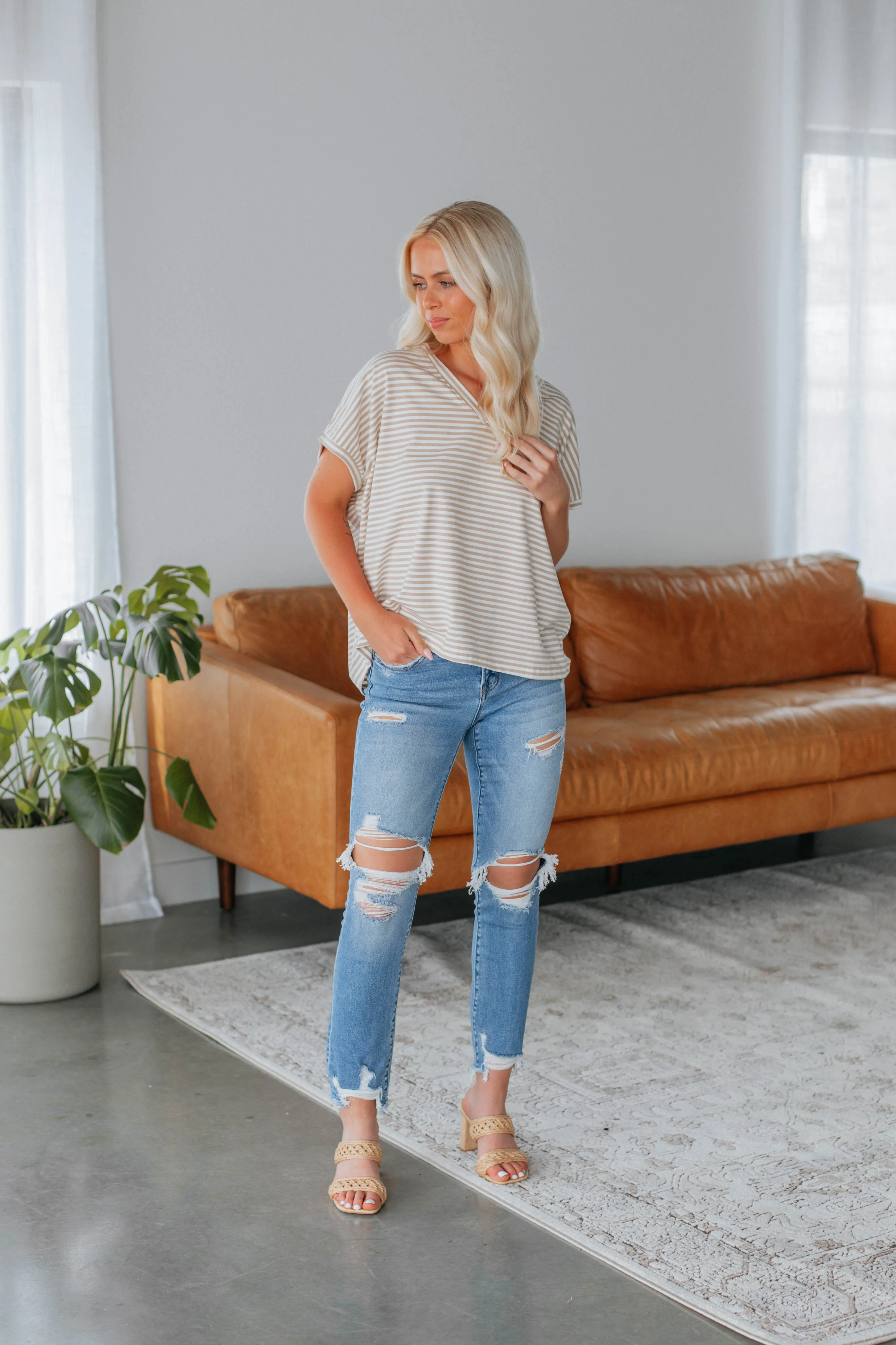 Calvin Striped Top - Taupe