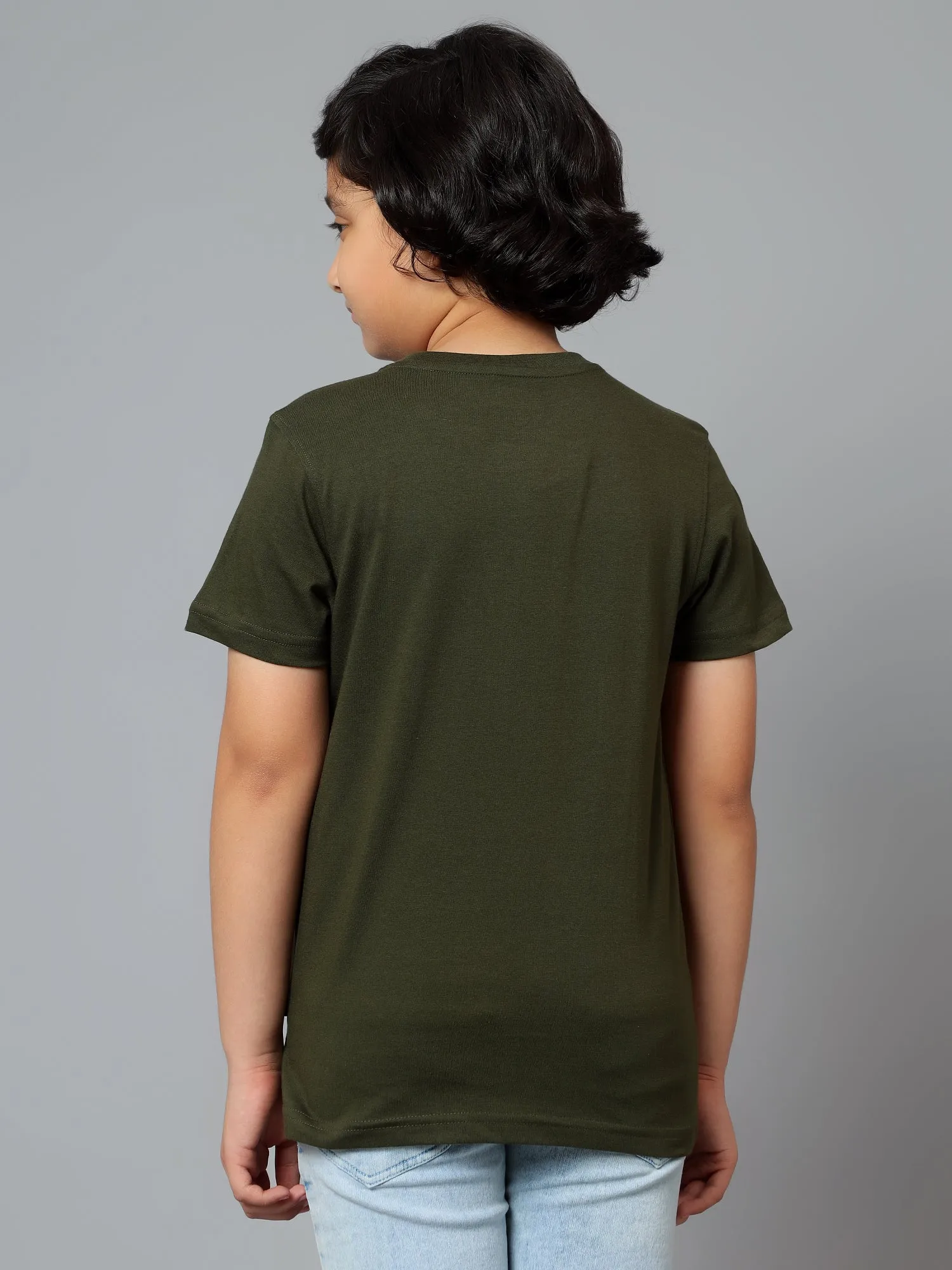 Cantabil Boy's Olive Green Printed Round Neck Half Sleeve T-shirt