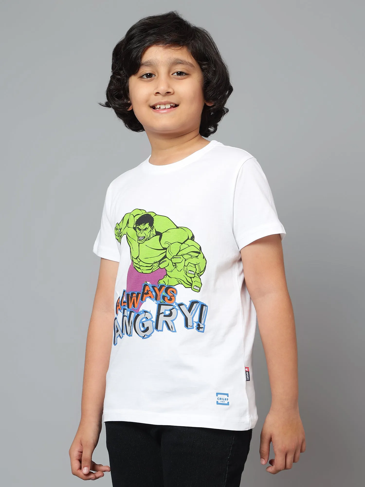 Cantabil Boy's White Printed Round Neck Half Sleeve T-shirt