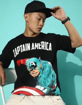 Captain America Black Oversized Front Graphic Printed Tshirt