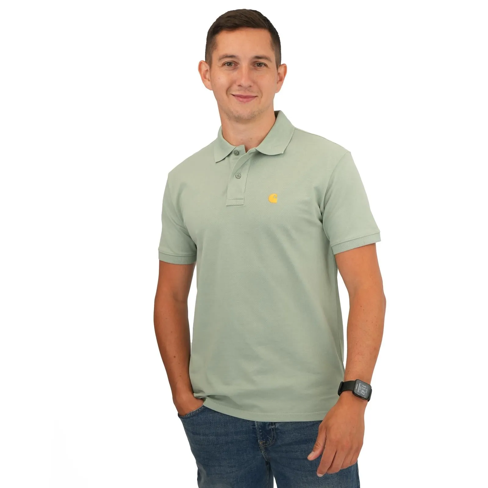 Carhartt Mens Polo Shirt Chase Pique Cotton Sage Green