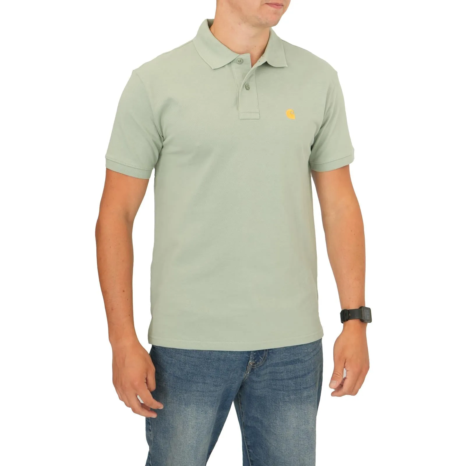 Carhartt Mens Polo Shirt Chase Pique Cotton Sage Green