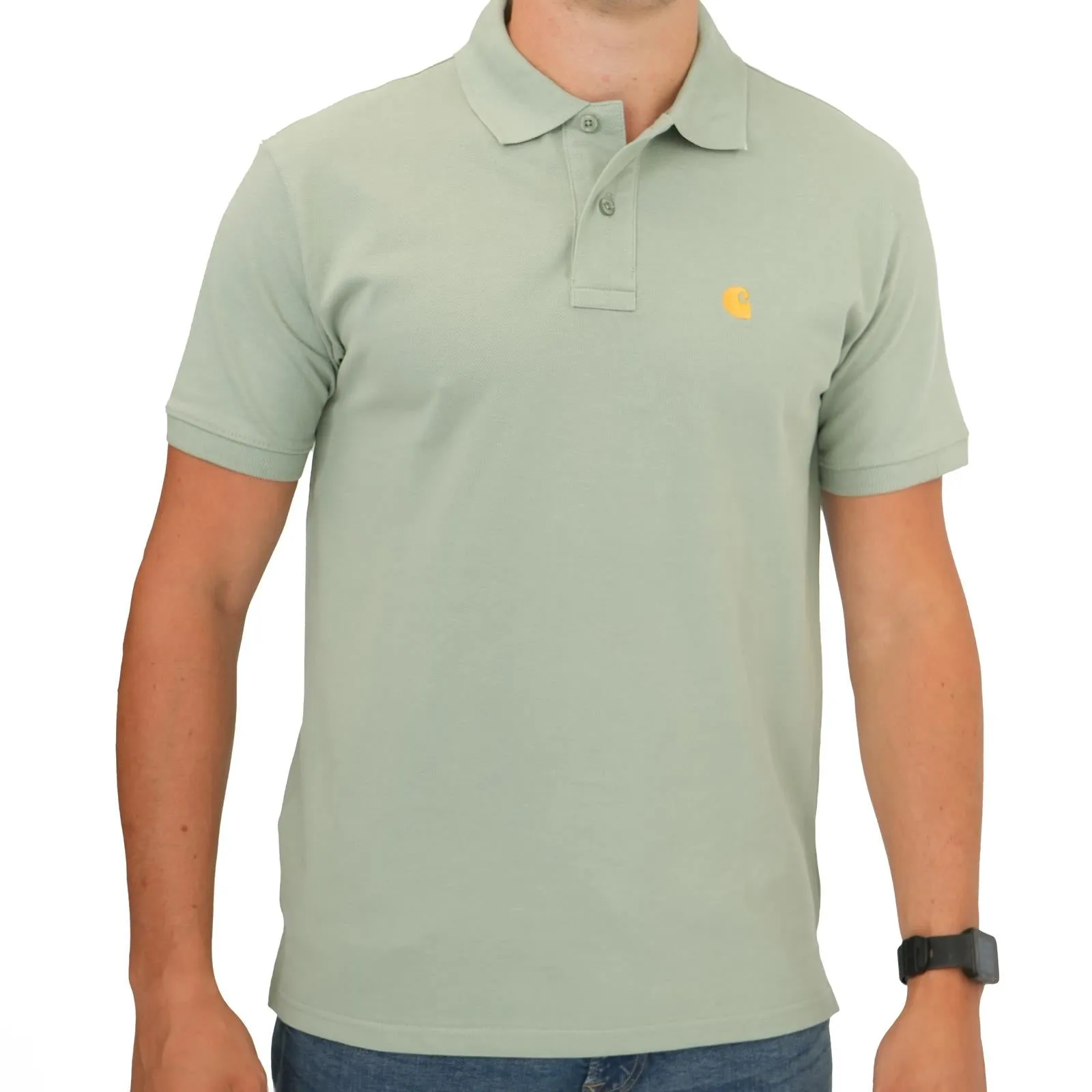 Carhartt Mens Polo Shirt Chase Pique Cotton Sage Green