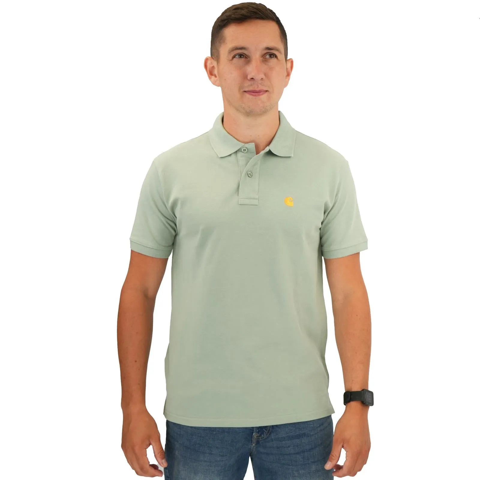 Carhartt Mens Polo Shirt Chase Pique Cotton Sage Green