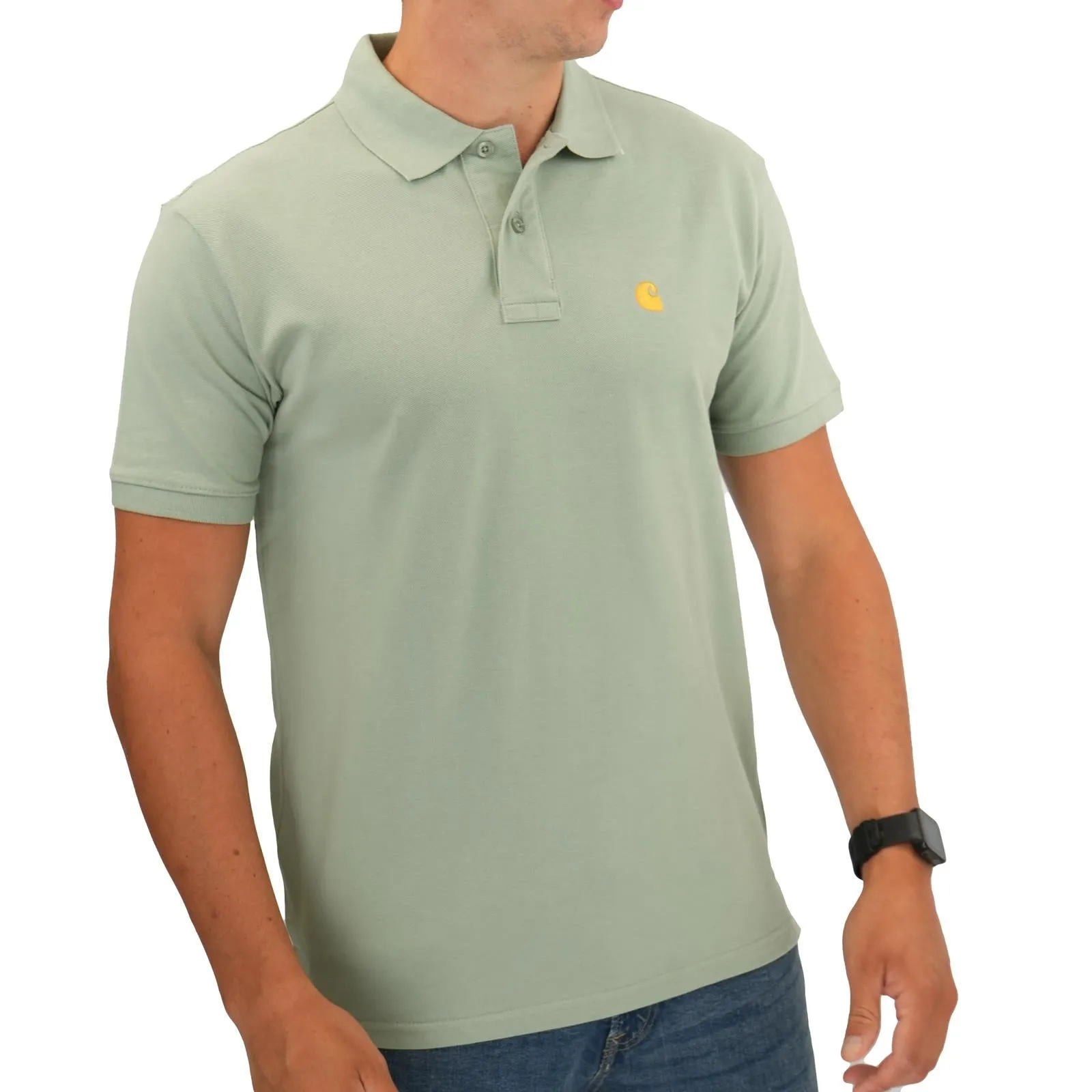 Carhartt Mens Polo Shirt Chase Pique Cotton Sage Green