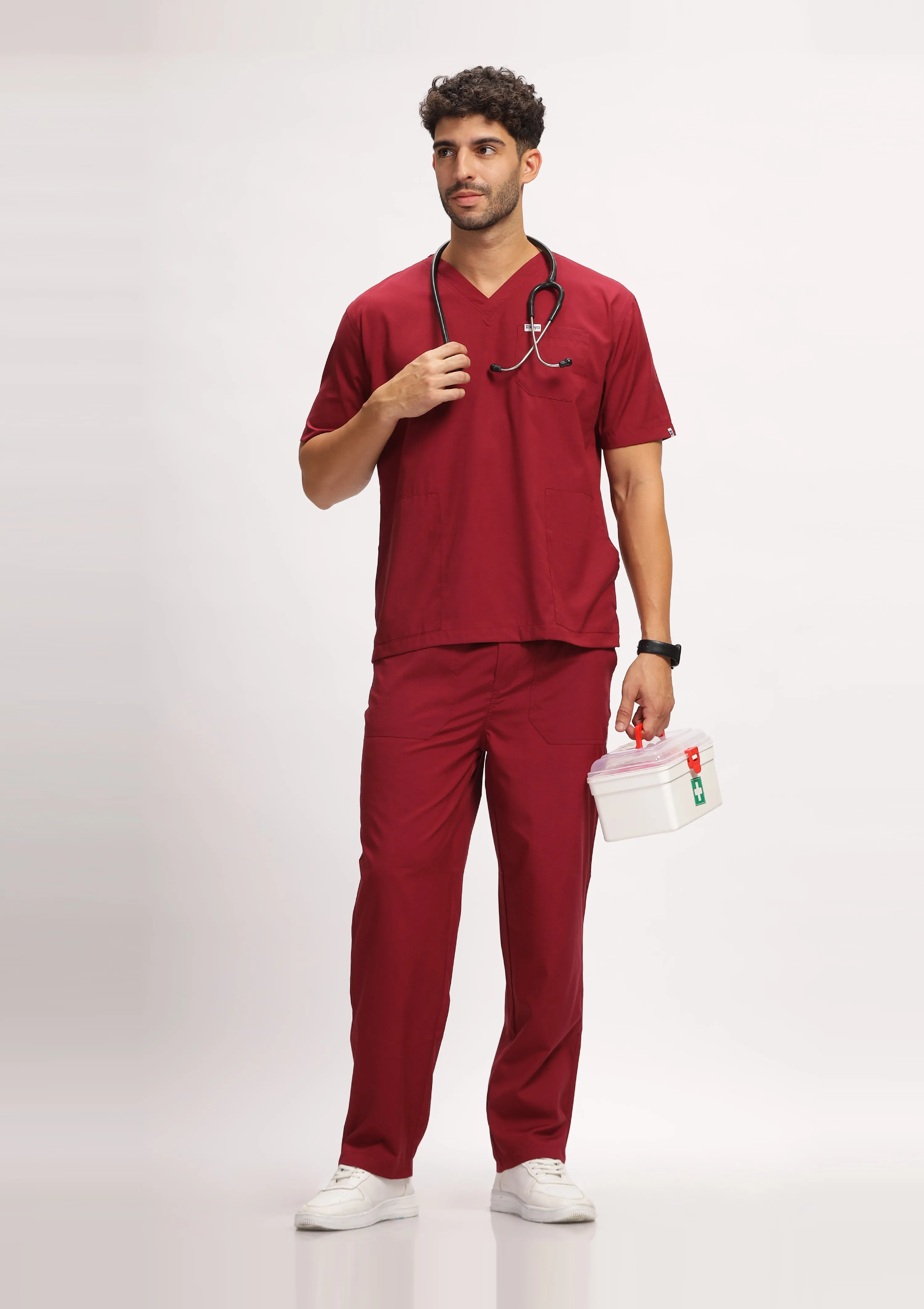 Classic Men's V-Neck (Maroon) Scrub