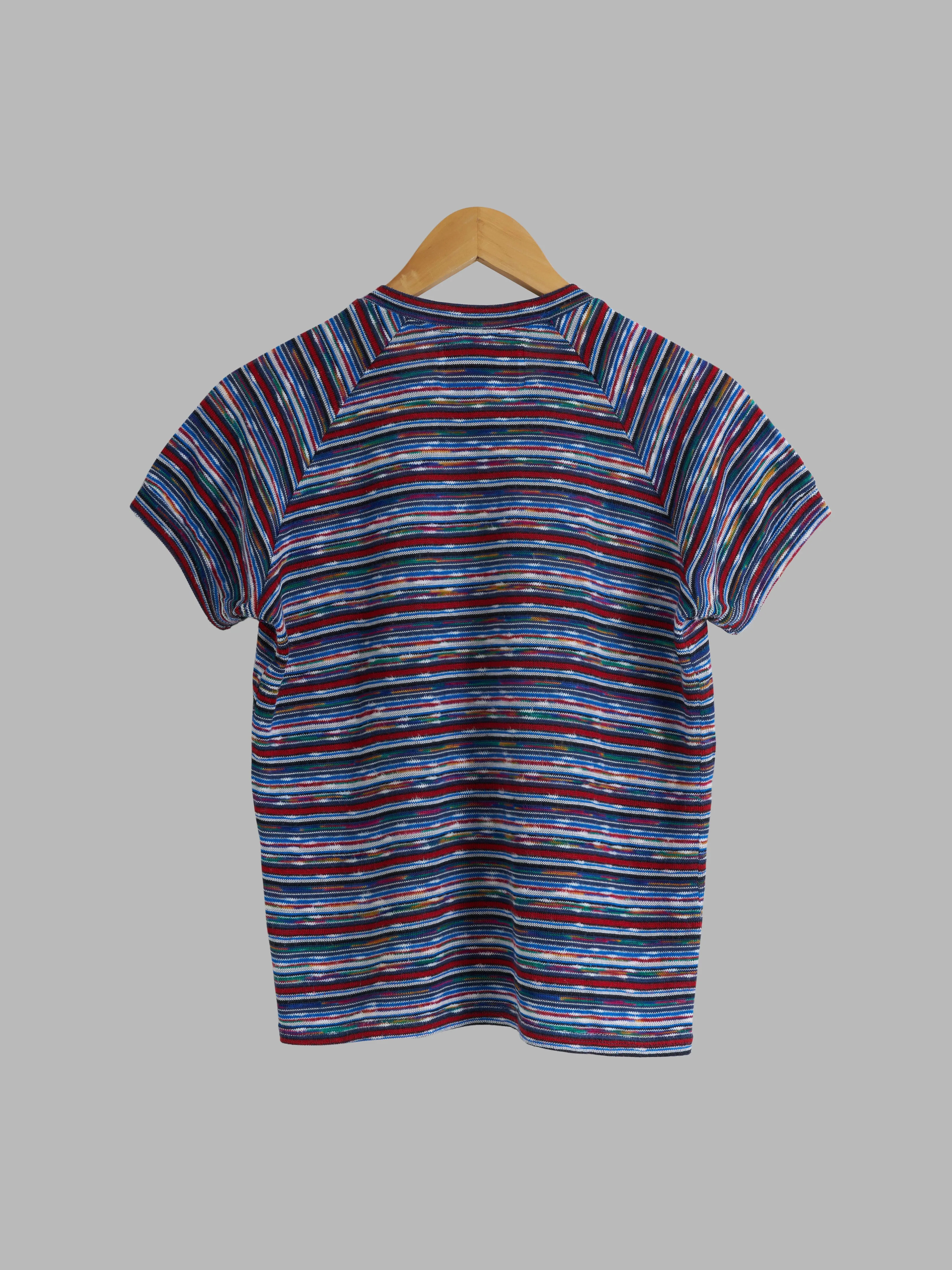 Colin Harvey 1980s red blue horizontal stripe knitted v neck t-shirt - XS S