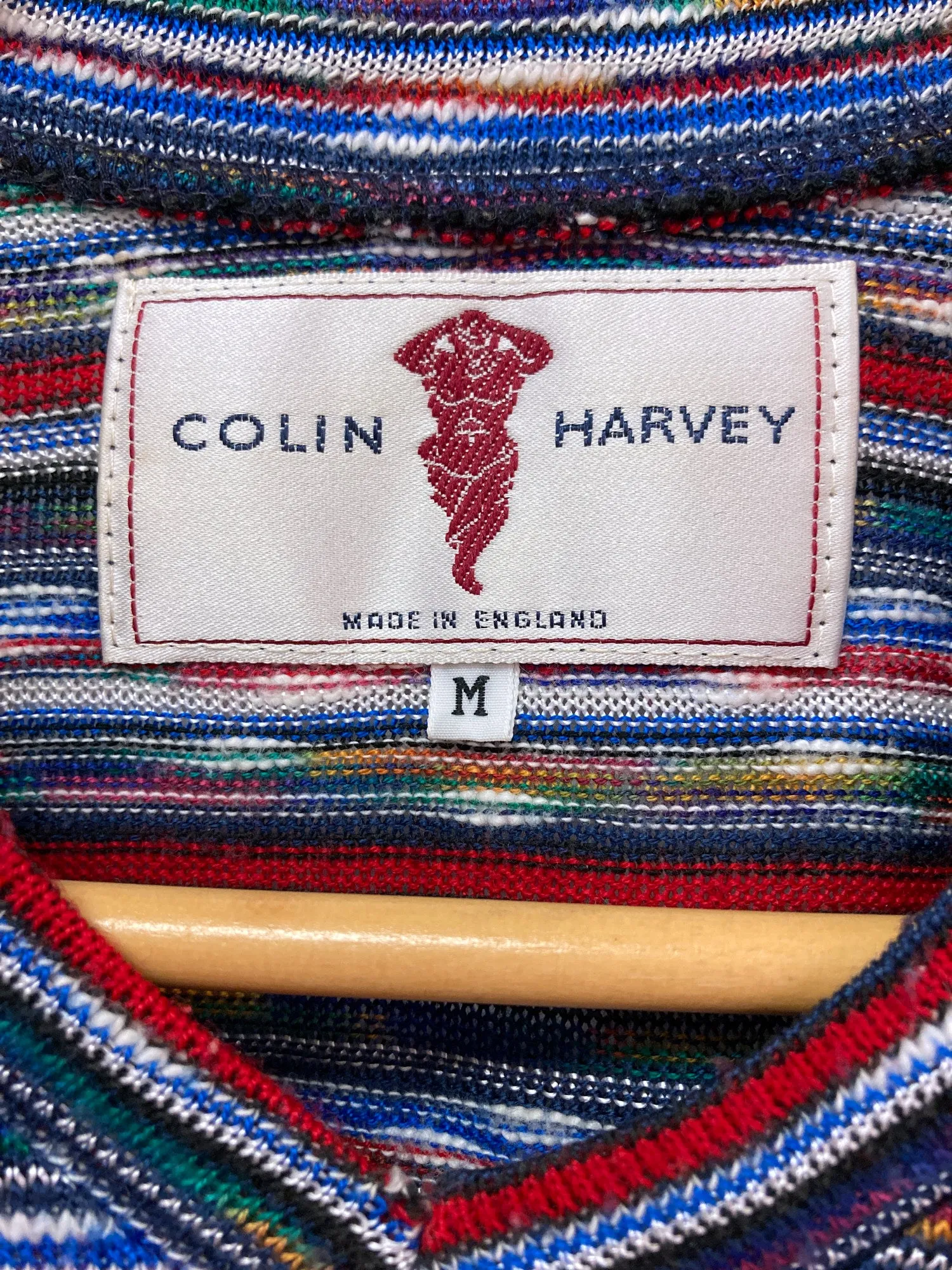 Colin Harvey 1980s red blue horizontal stripe knitted v neck t-shirt - XS S