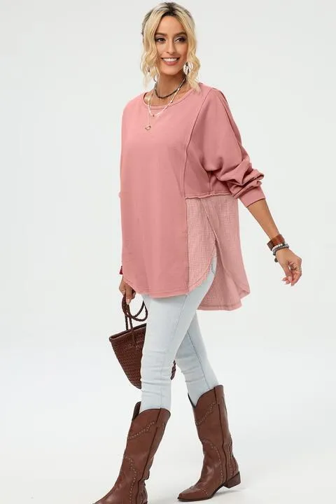 Curved Hem Dolman Sleeve Top