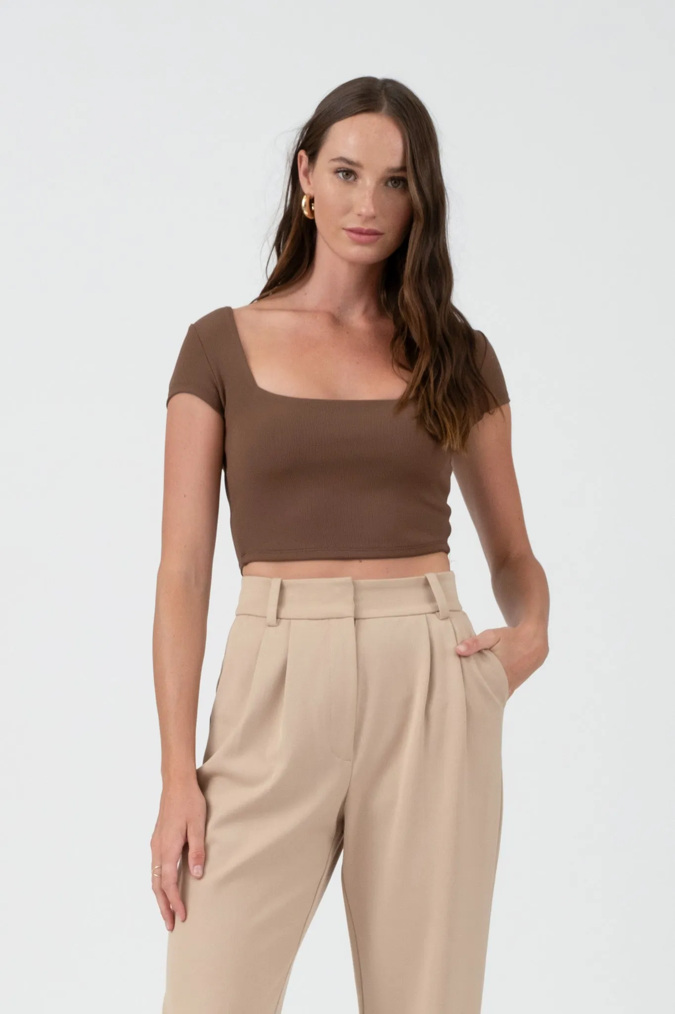 Dani Square Neck Short Sleeve Crop Top