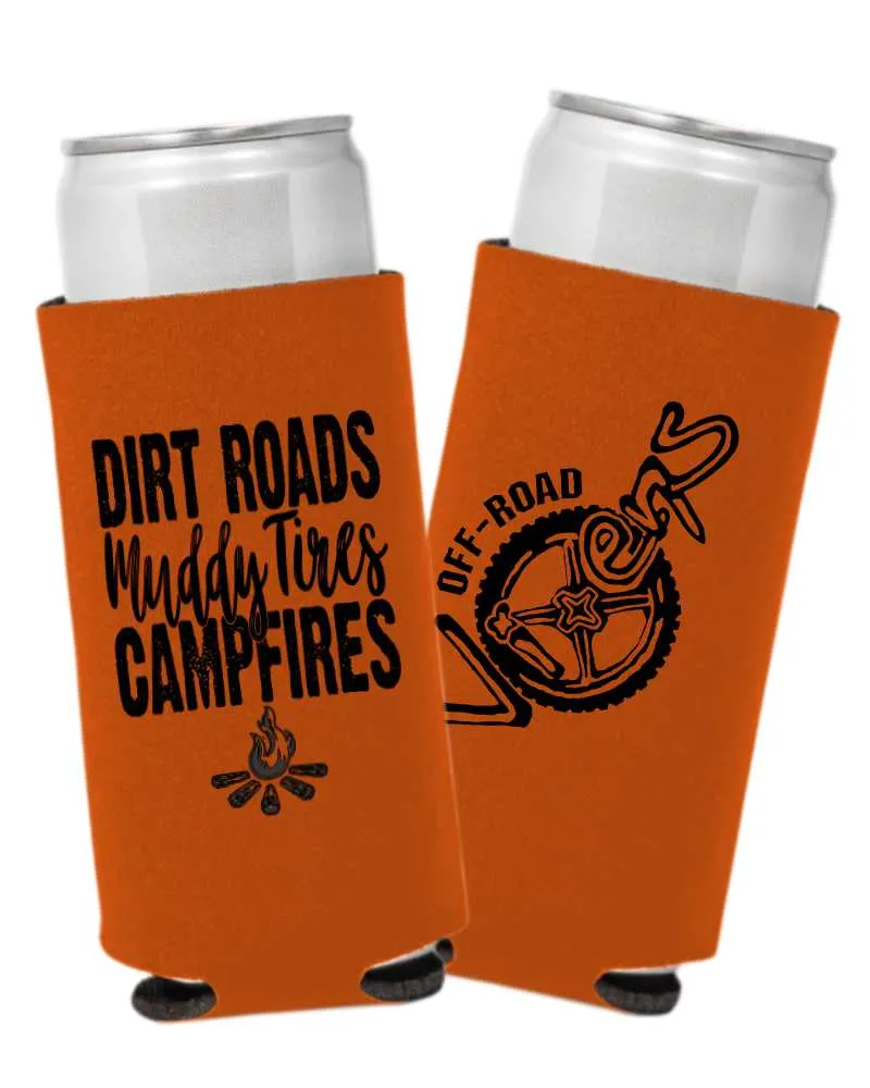 Dirt Roads Slim Can Koozie - Orange