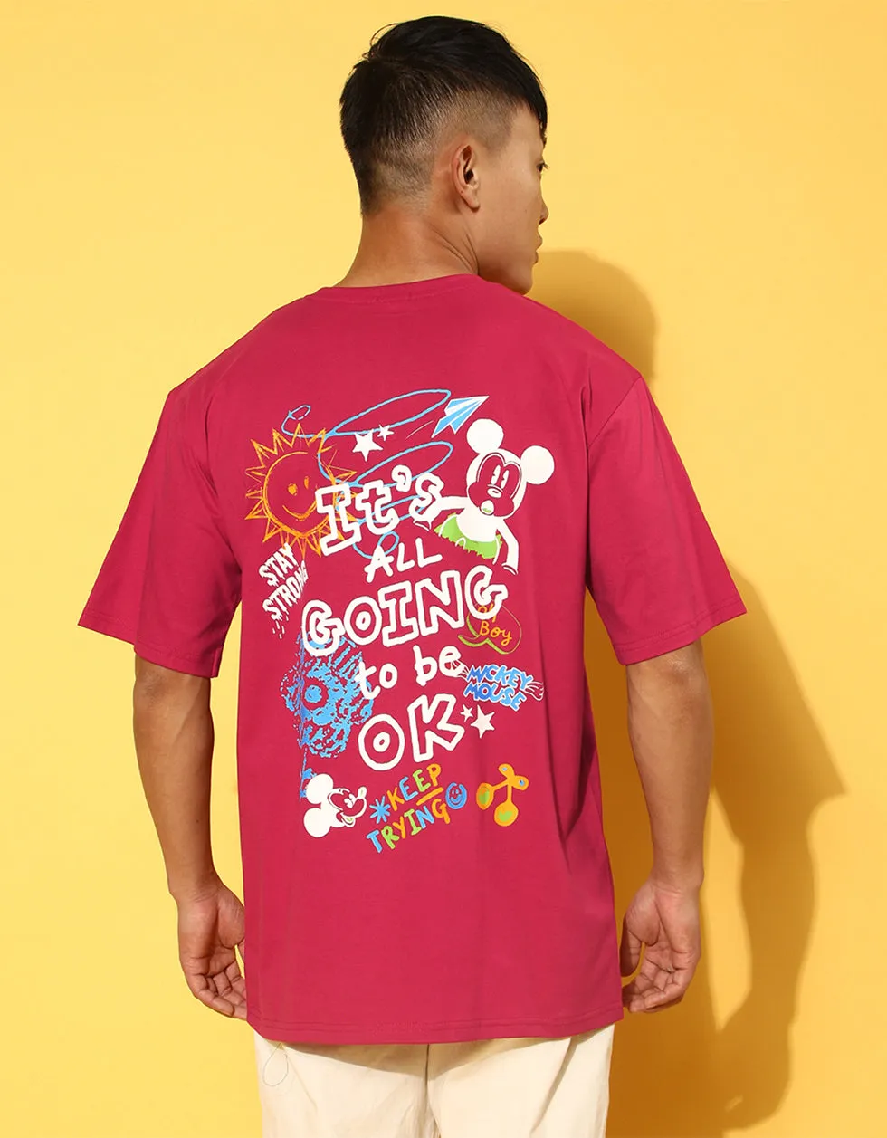 Disney Viva Magenta Oversized Back Graphic Printed Tshirt