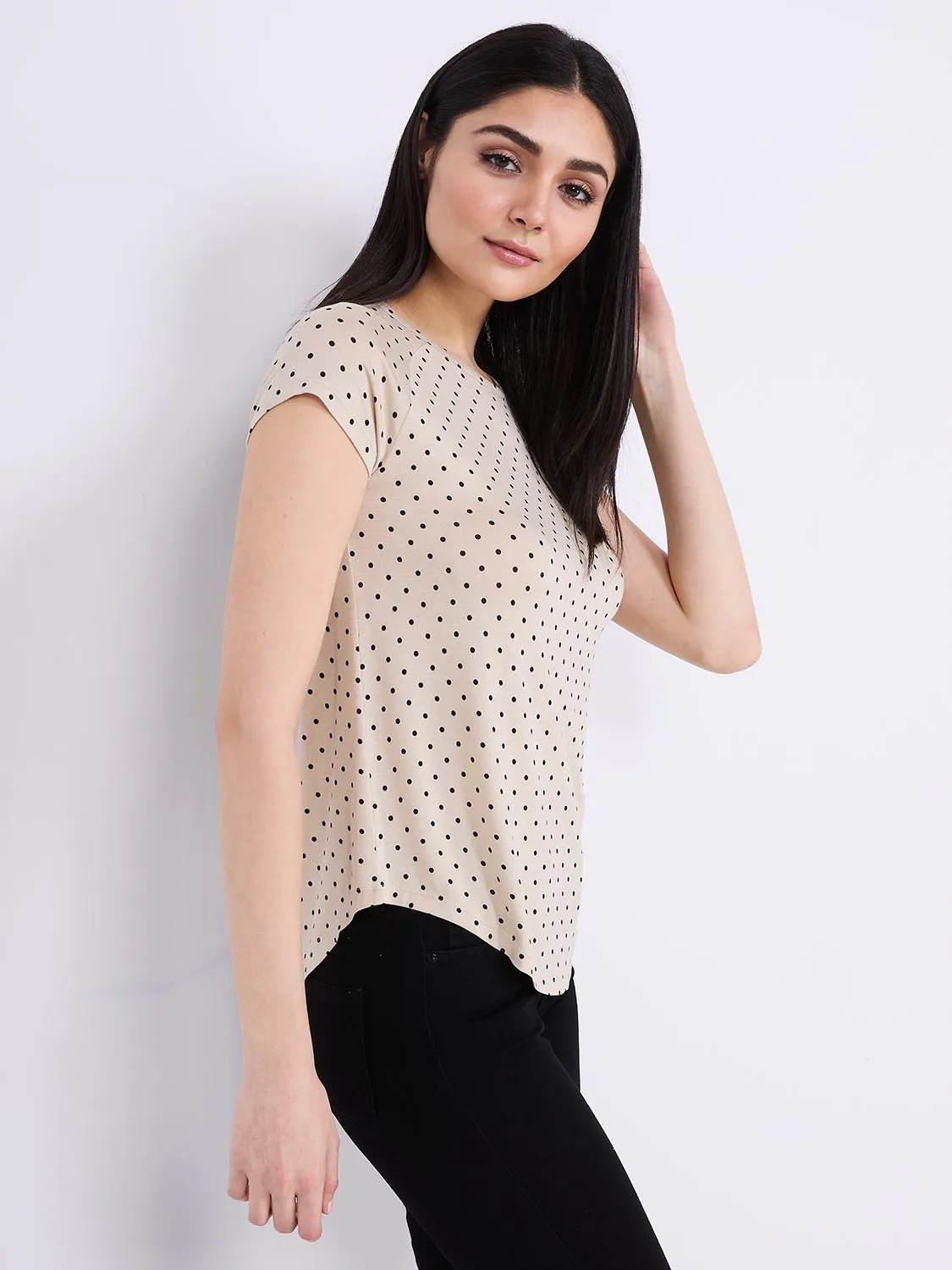 Dot Print Raglan Sleeve T-Shirt