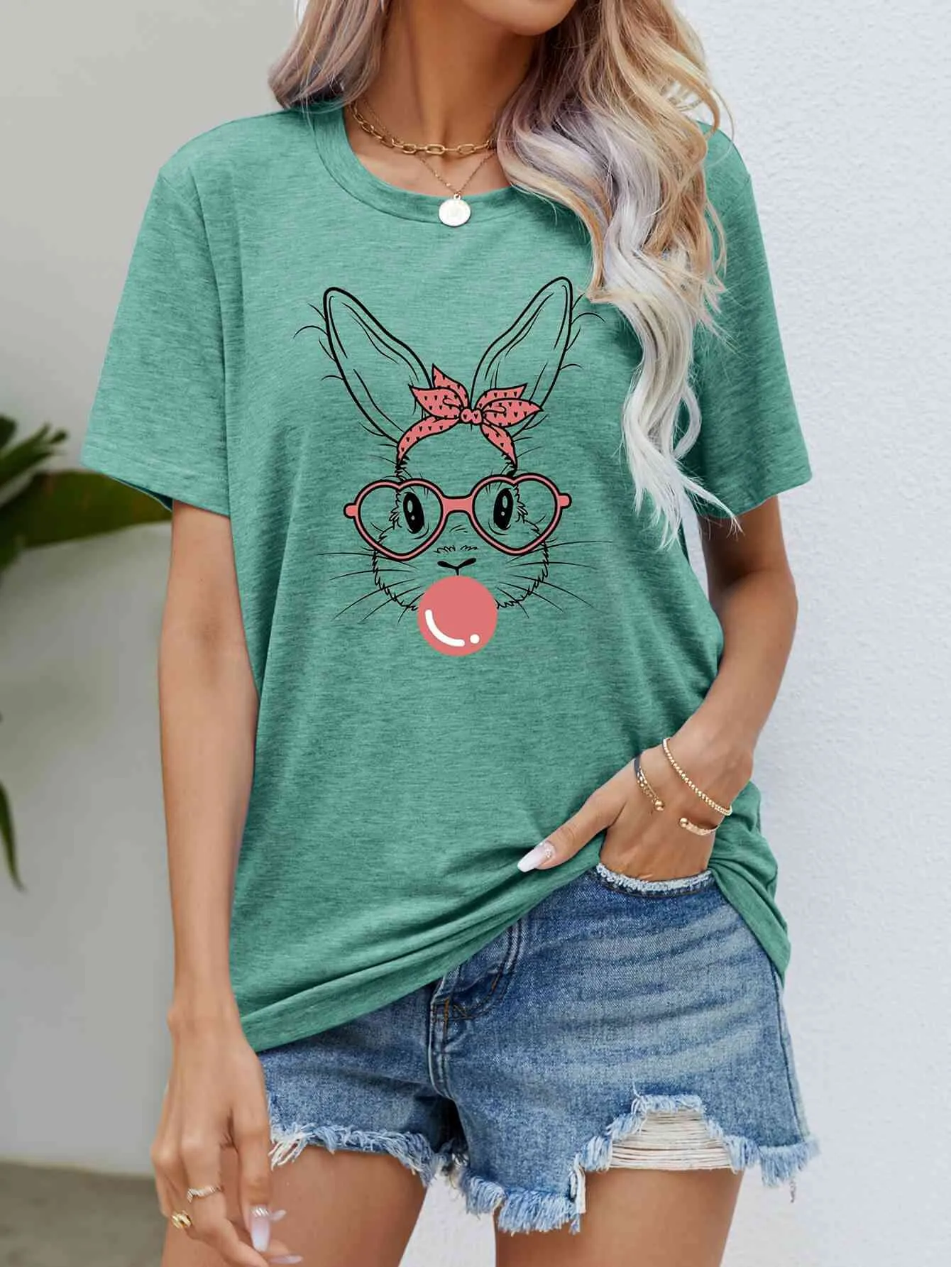 Easter Bunny Graphic Round Neck T-Shirt