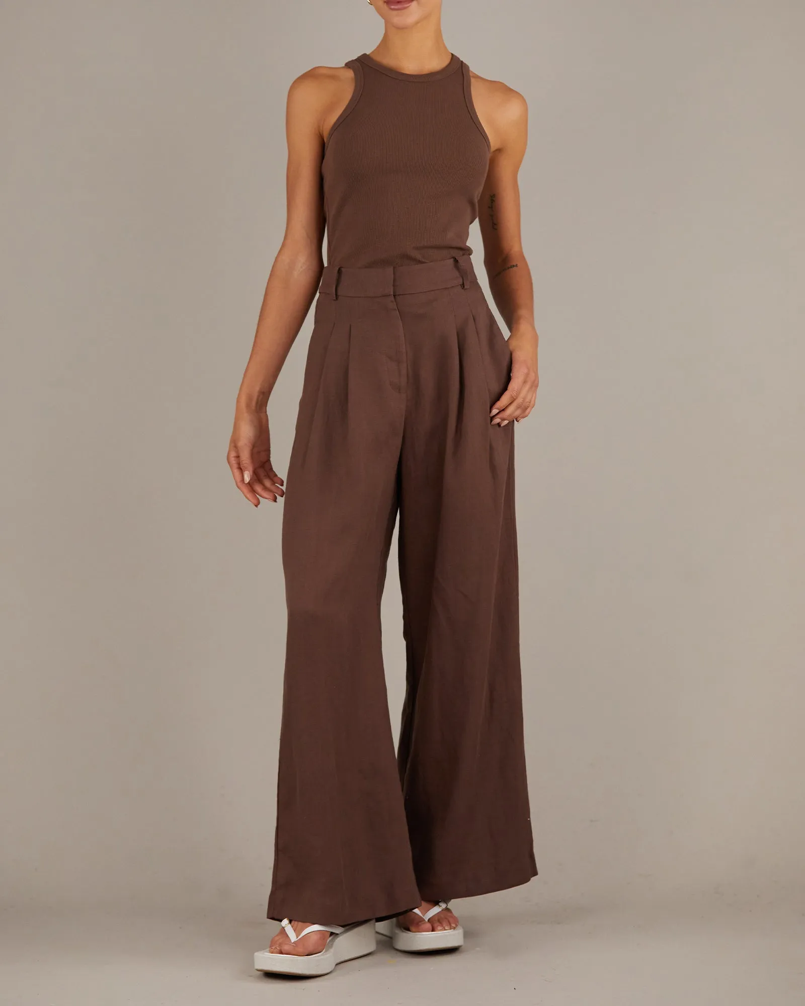 Elvie Linen Twill Pant - Walnut Brown