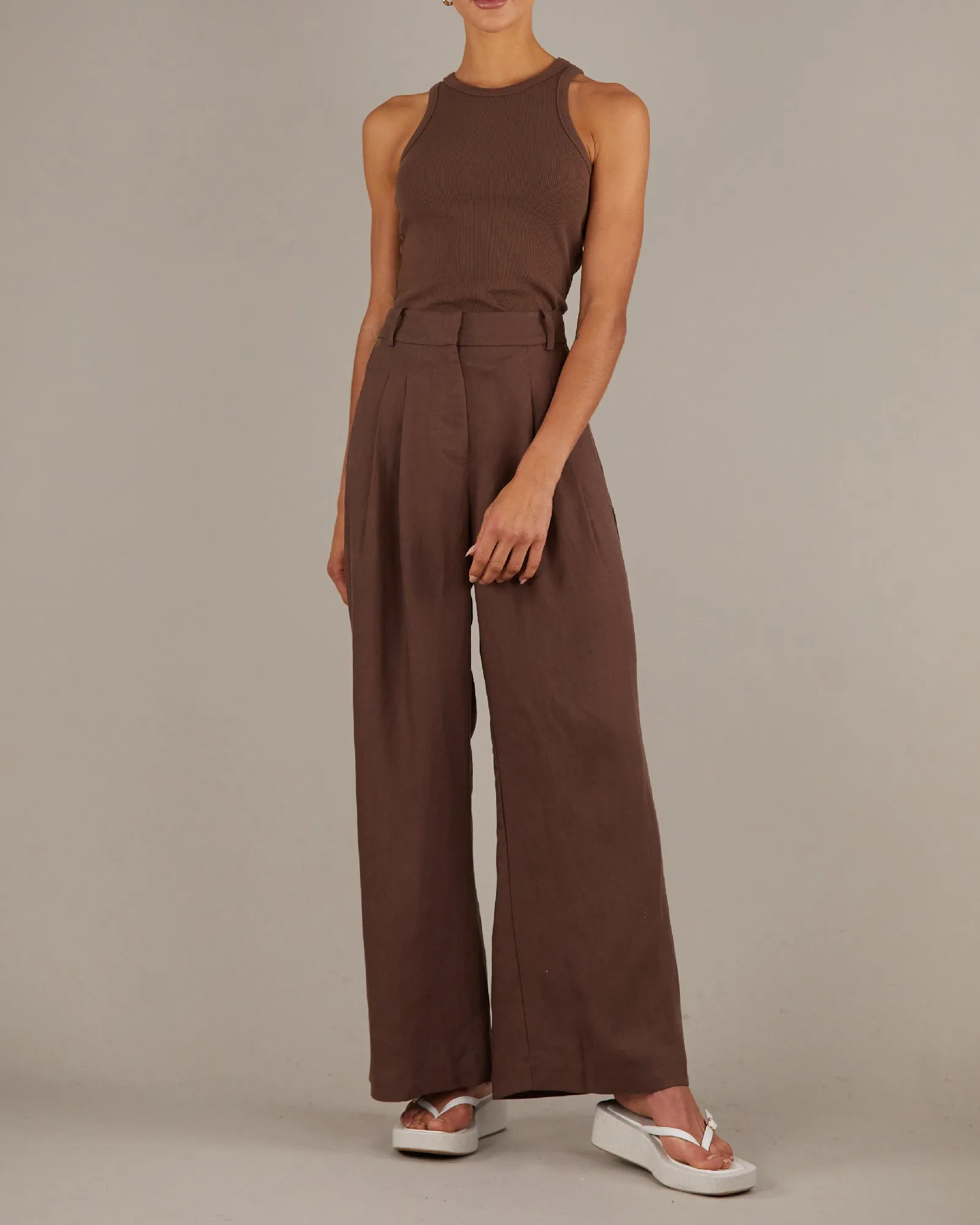 Elvie Linen Twill Pant - Walnut Brown