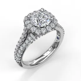 Fana Cushion Halo Engagement Ring with a Diamond Encrusted Split Band 3891