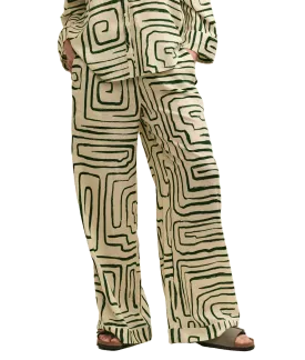 Fearne Cotton Linen-blend Abstract Trousers - Green