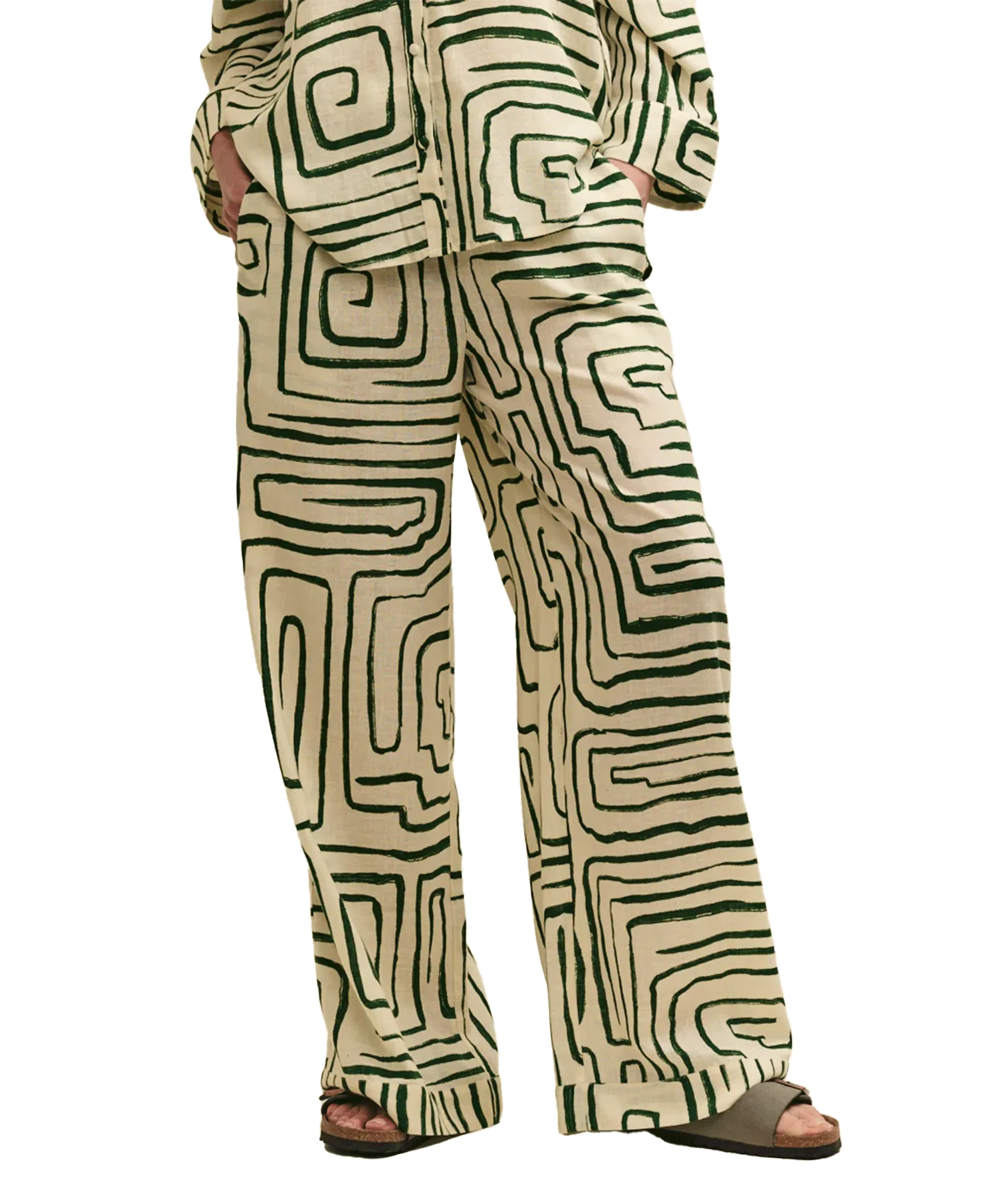 Fearne Cotton Linen-blend Abstract Trousers - Green