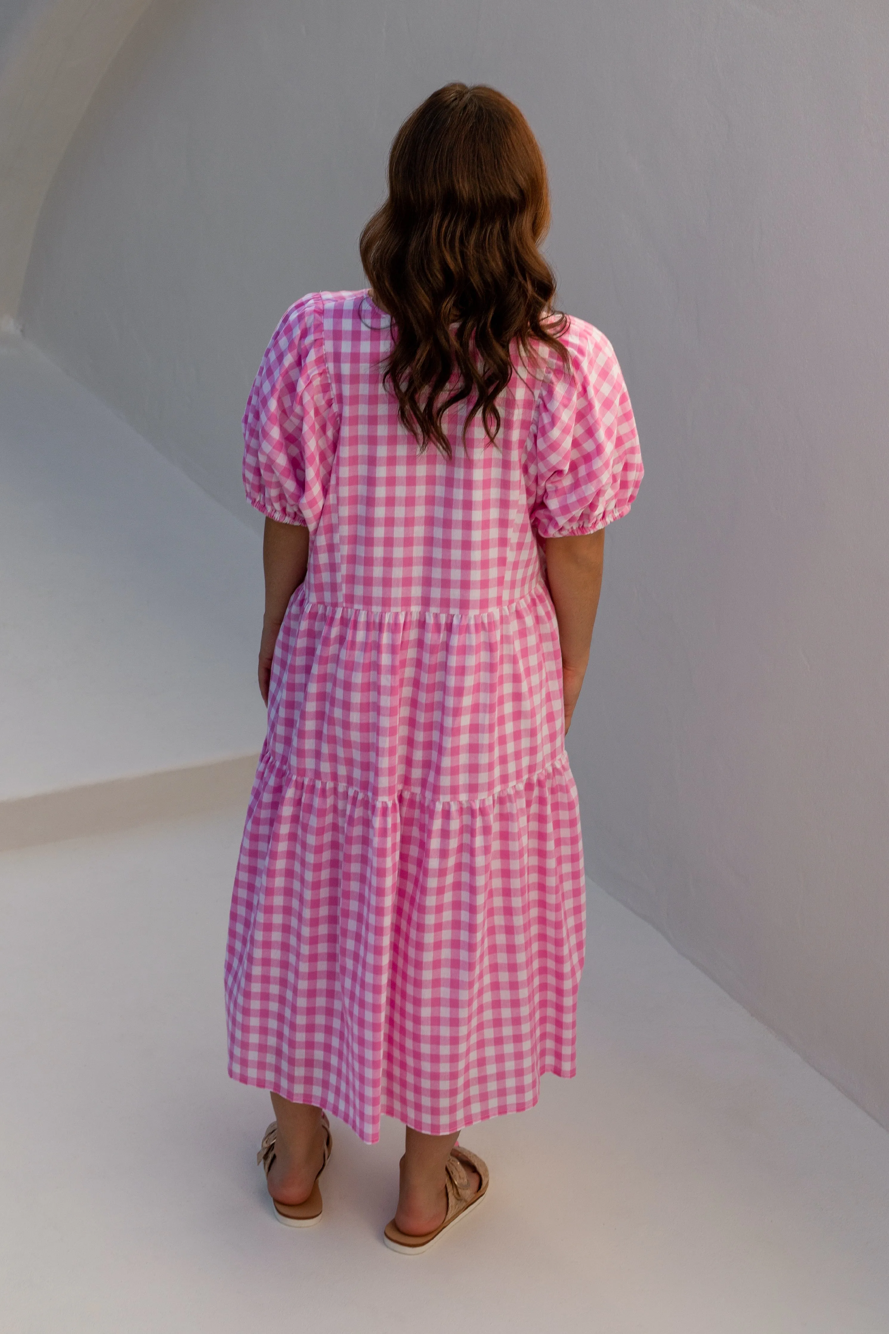 FINAL SALE Roamer Midi Dress in Blush Gingham